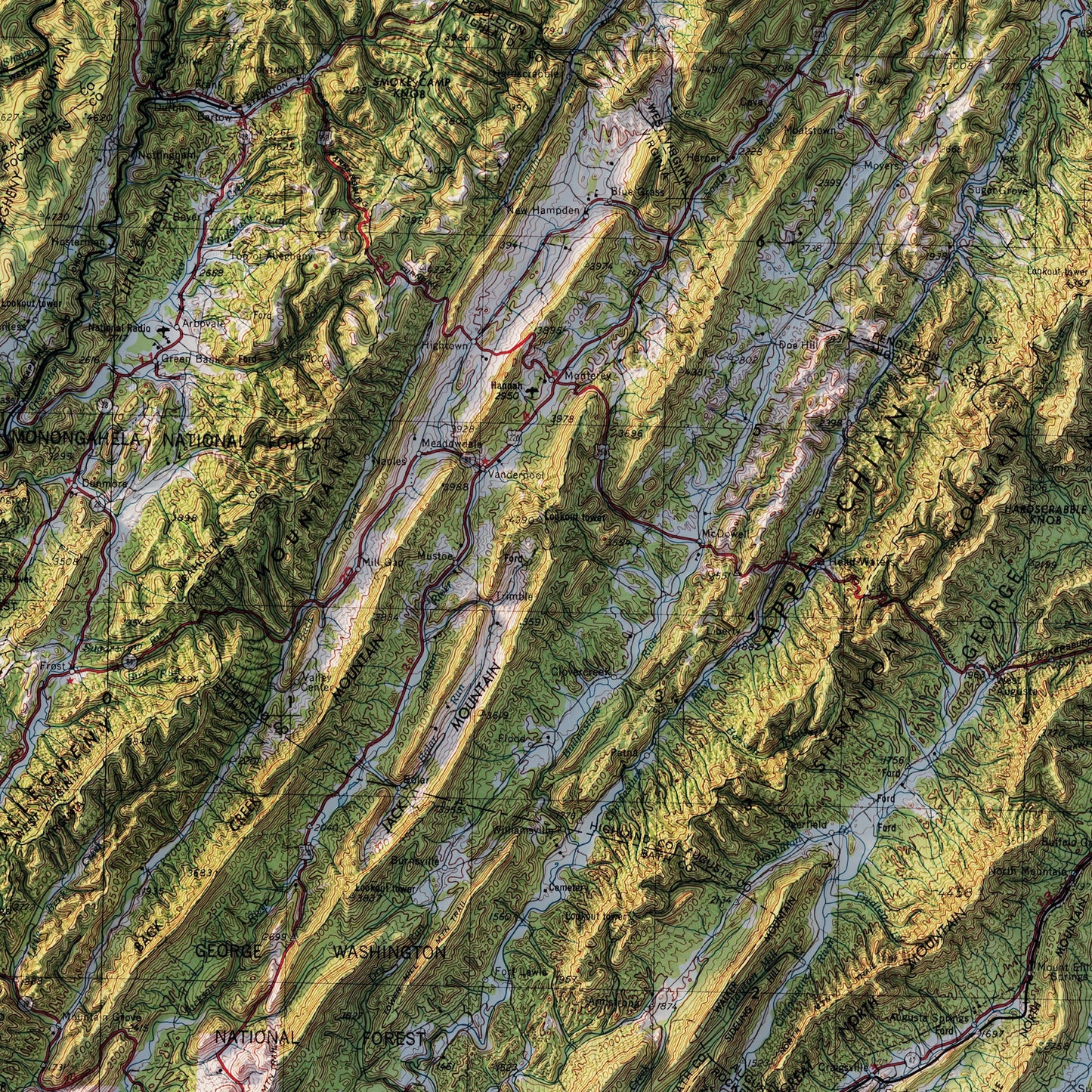 Charlottesville, VA 1965 Shaded Relief Map