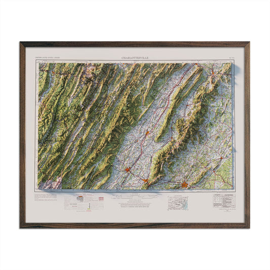 Vintage Charlottesville, VA Relief Map - 1986