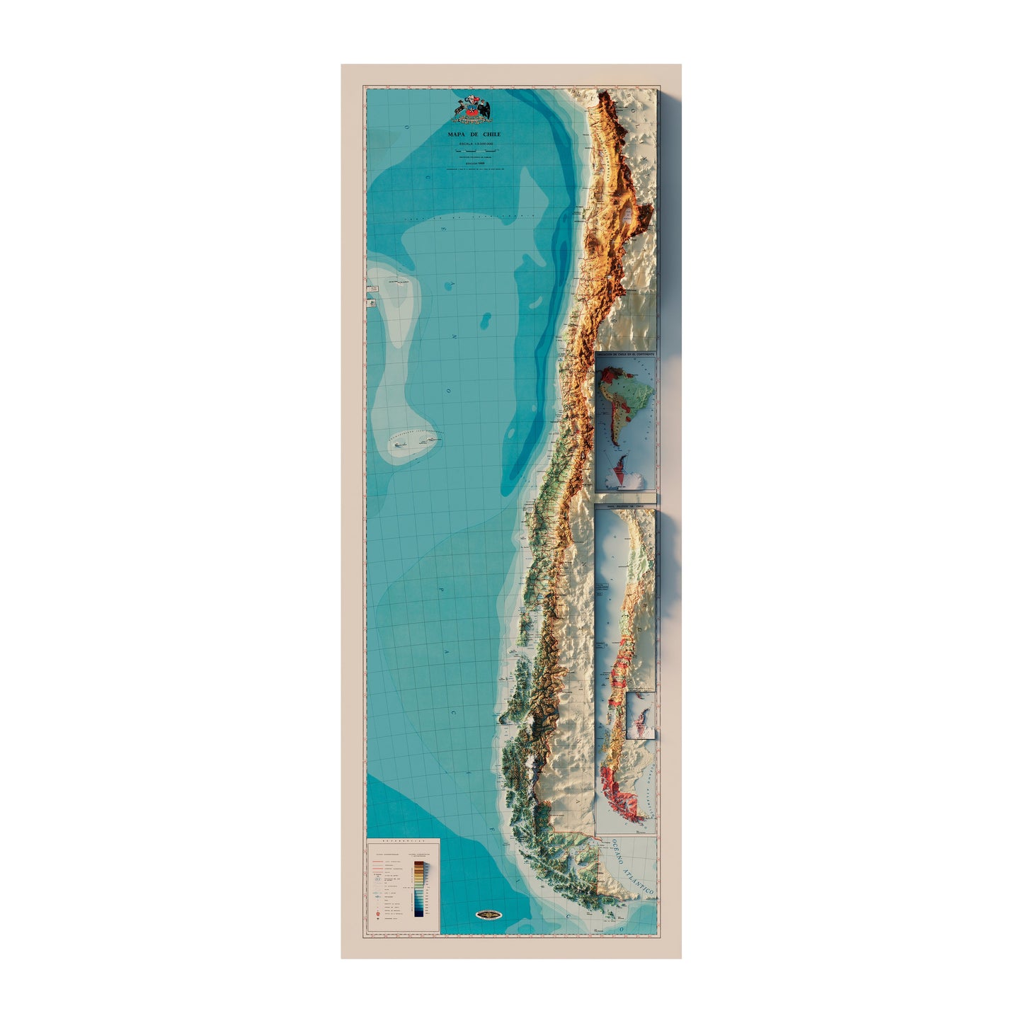 Vintage Relief Map of Chile - 1968