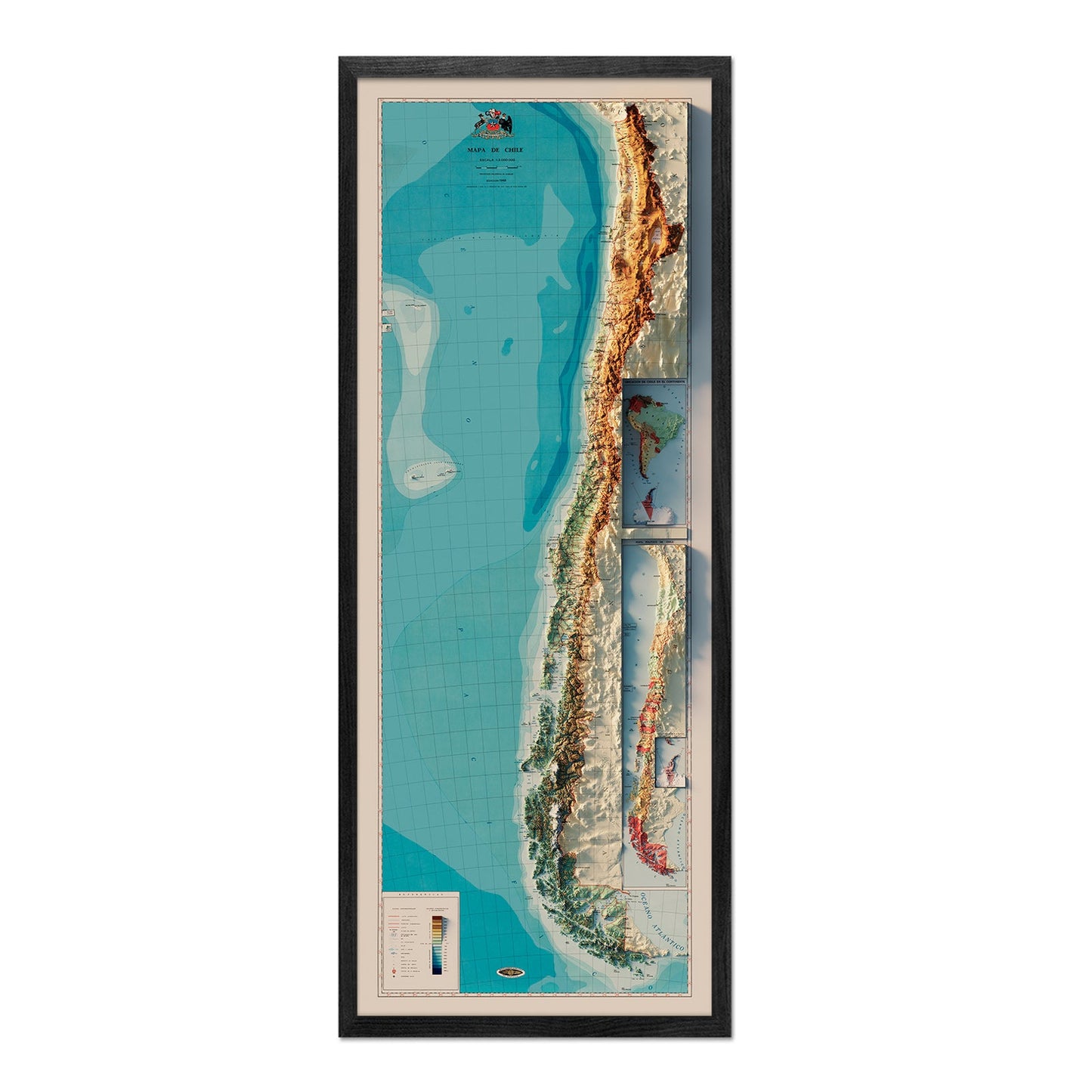 Vintage Relief Map of Chile - 1968