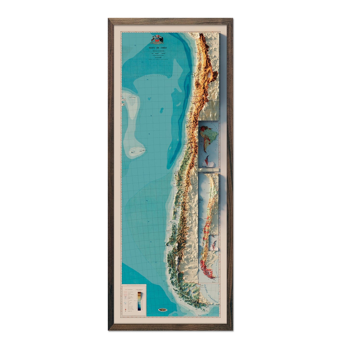 Vintage Relief Map of Chile - 1968