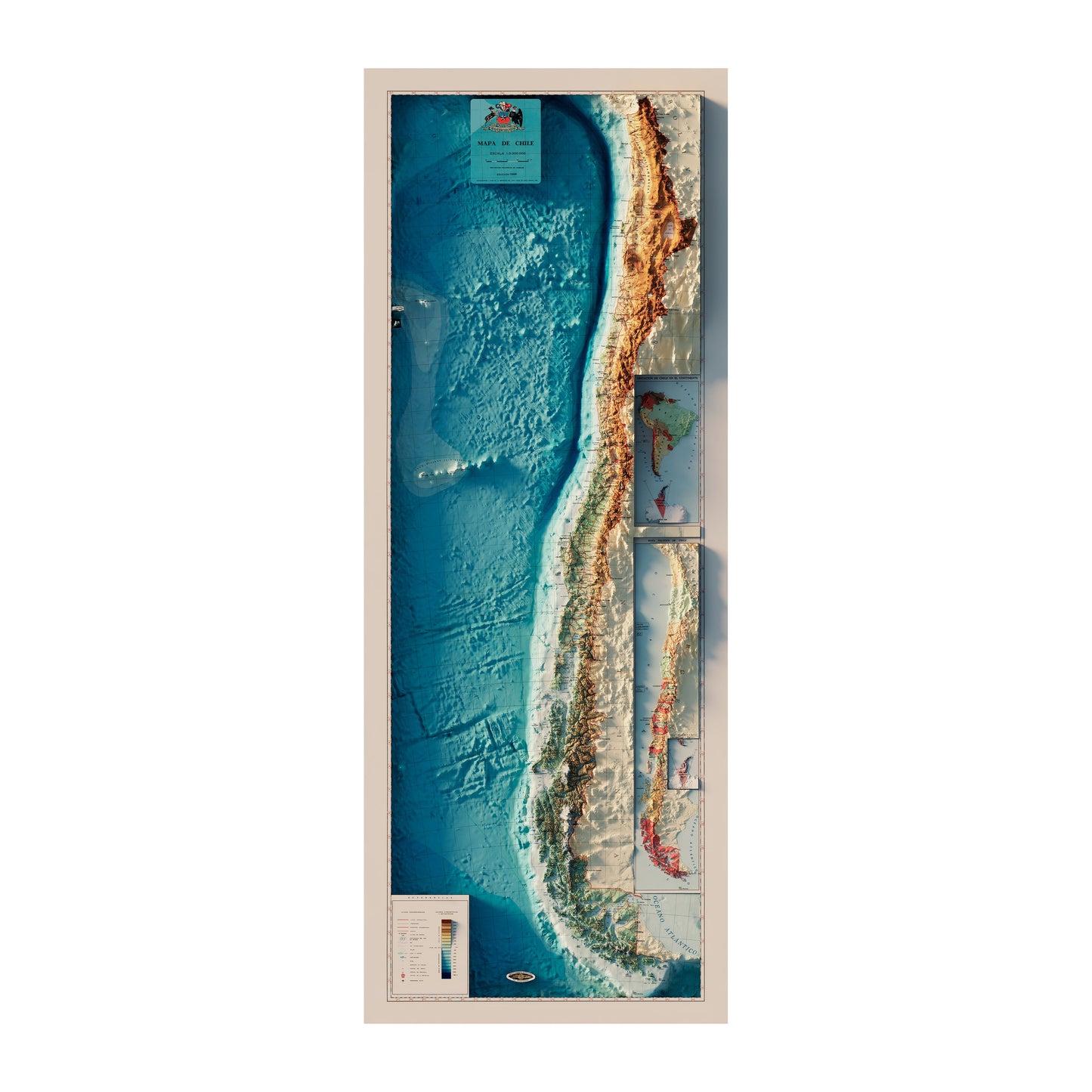 Vintage Relief Map of Chile - 1968