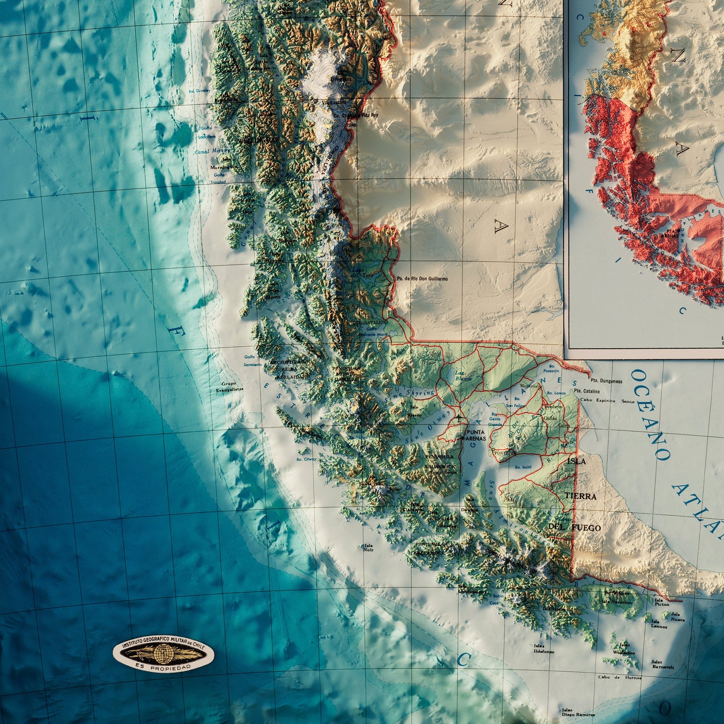 Chile 1968 Shaded Relief Map