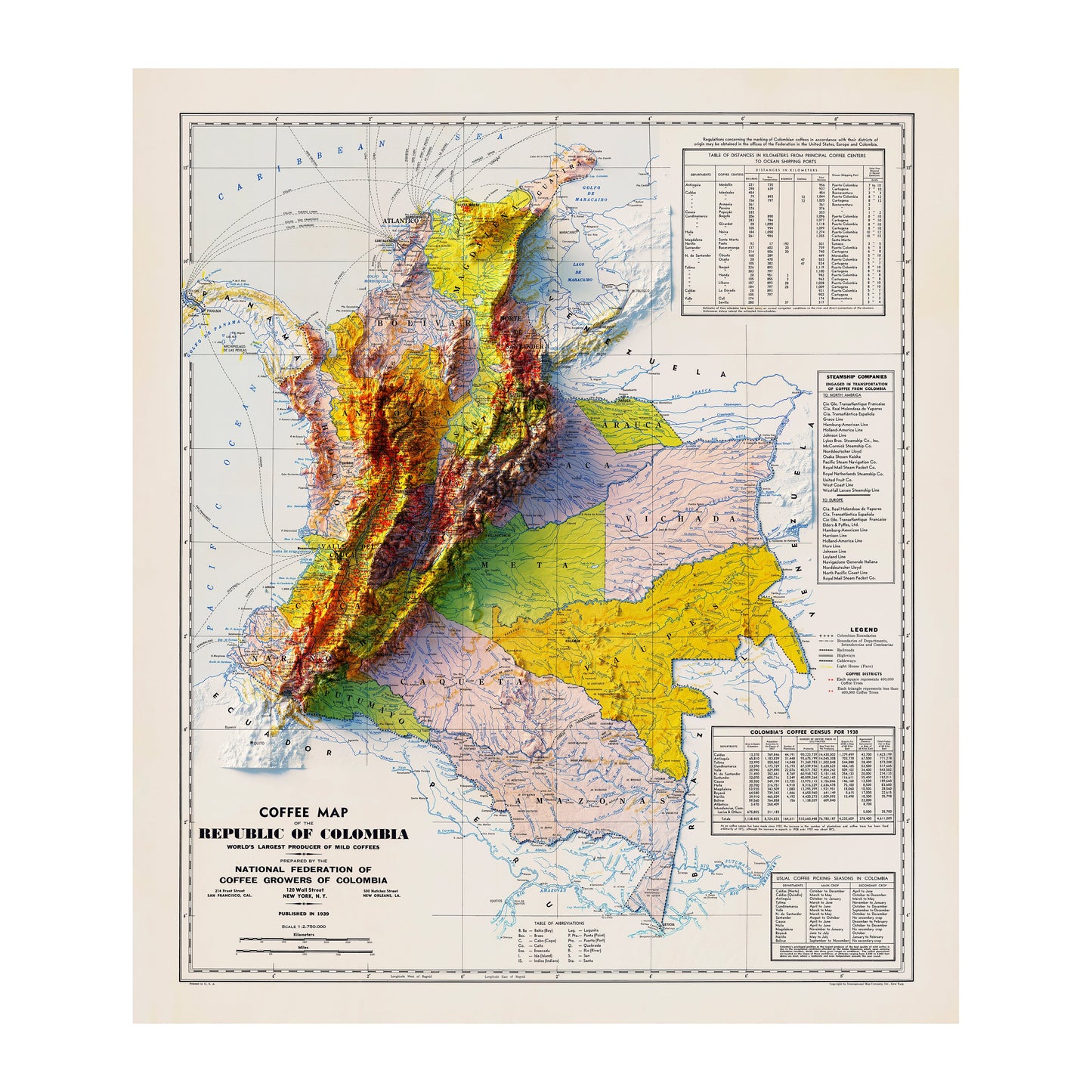 1939 Relief Map of Colombia