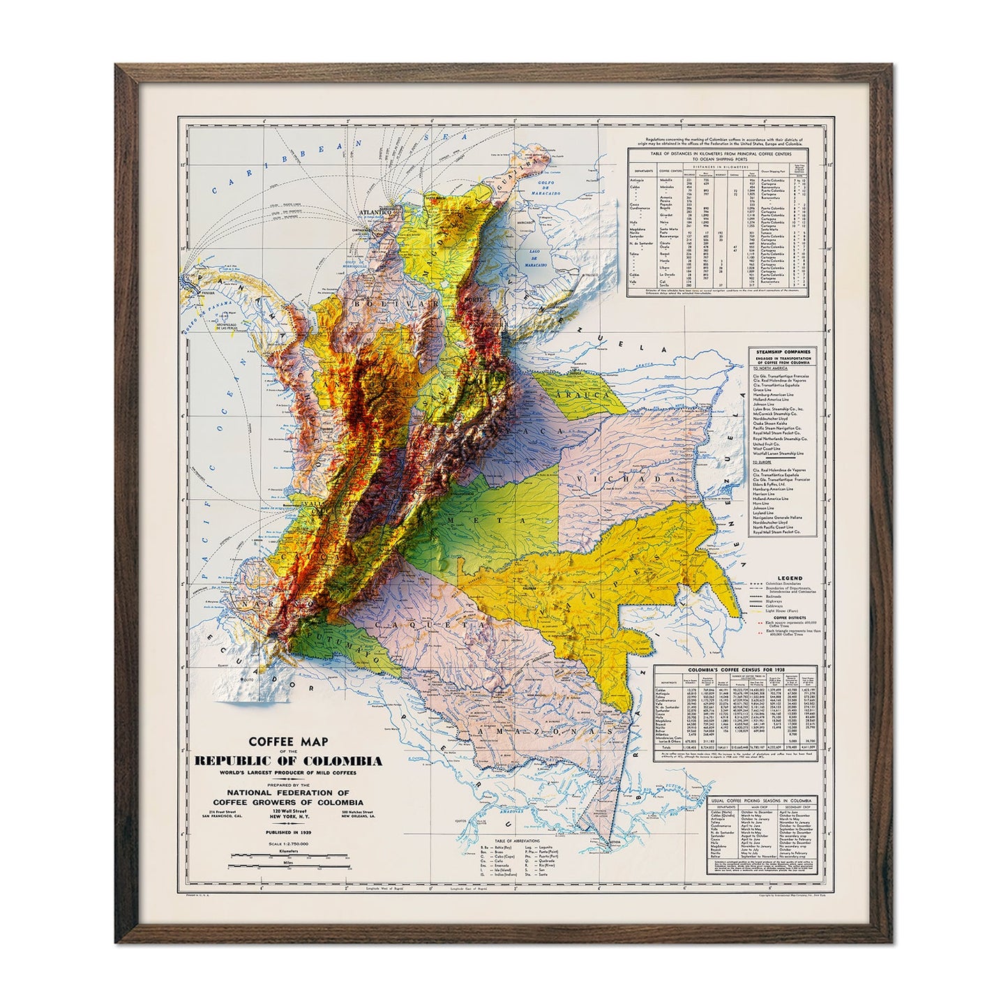 1939 Relief Map of Colombia