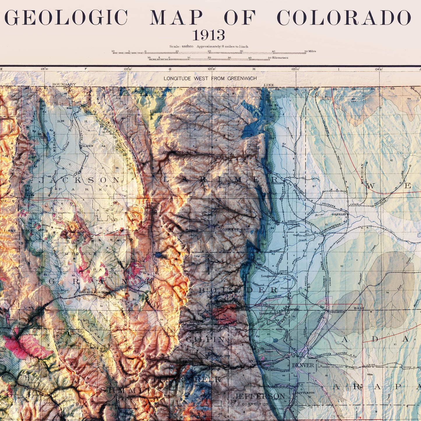 Colorado 1913 Shaded Relief Map