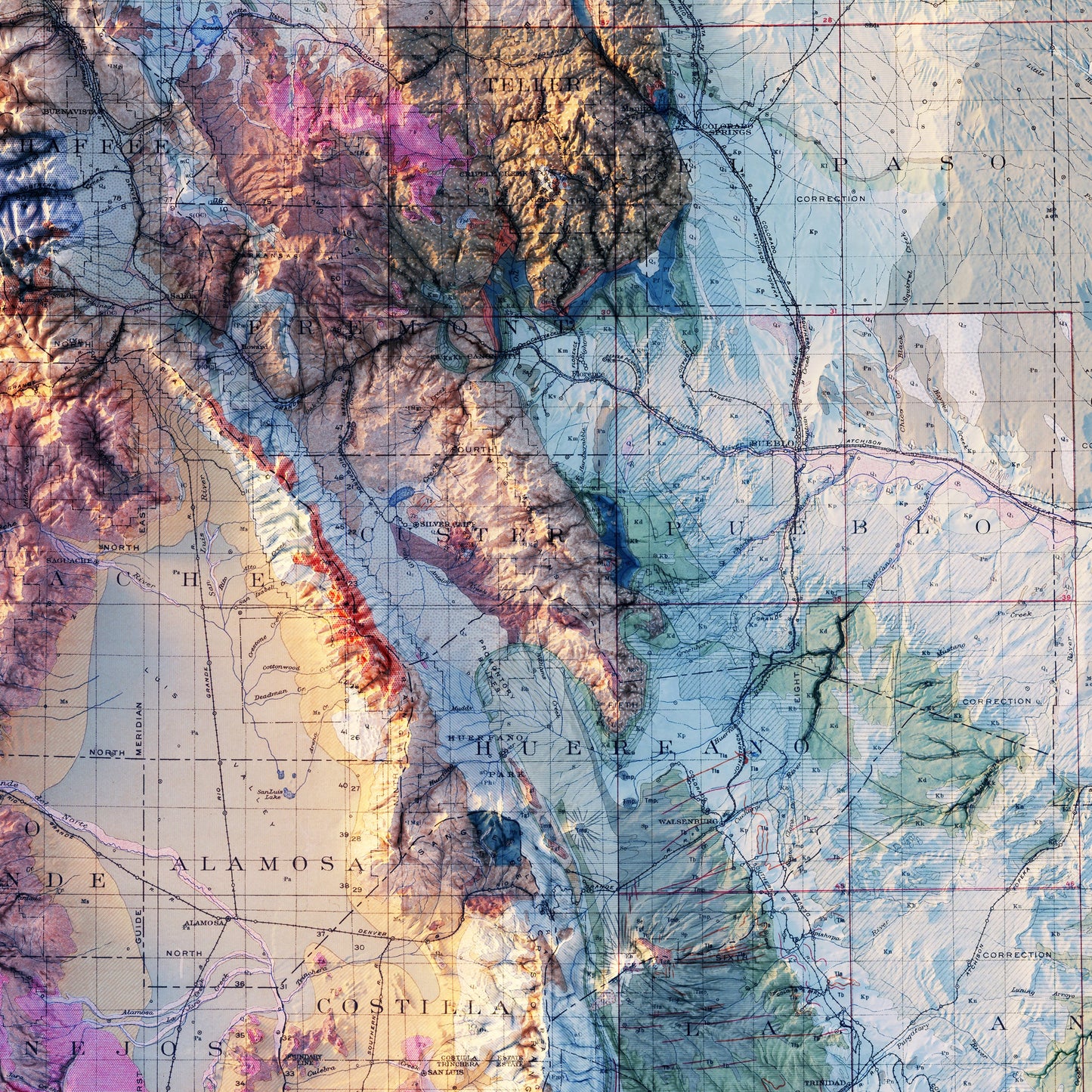Colorado 1913 Shaded Relief Map