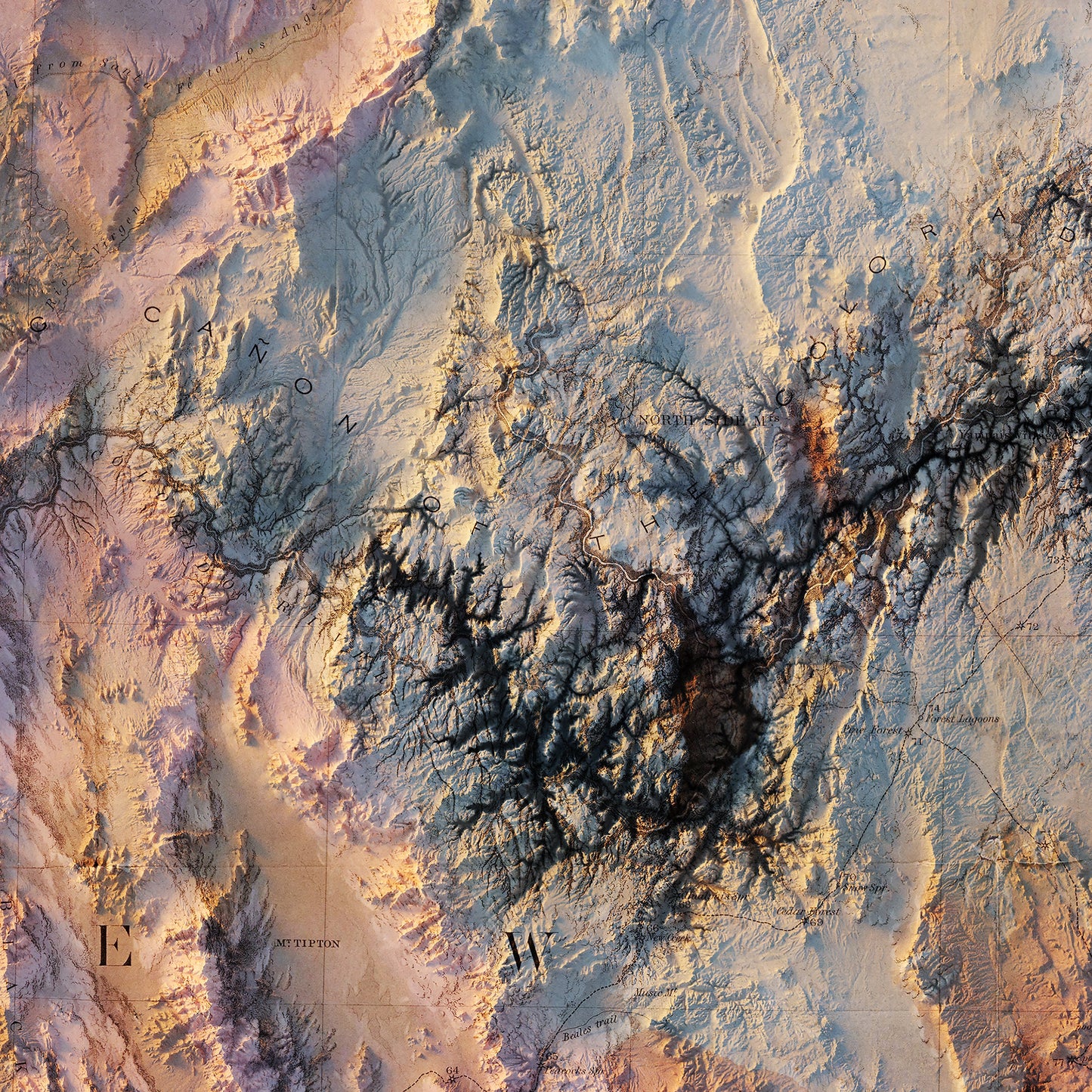 Colorado River 1858 Shaded Relief Map