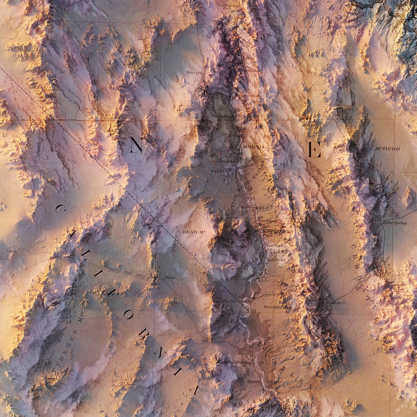 Colorado River 1858 Shaded Relief Map