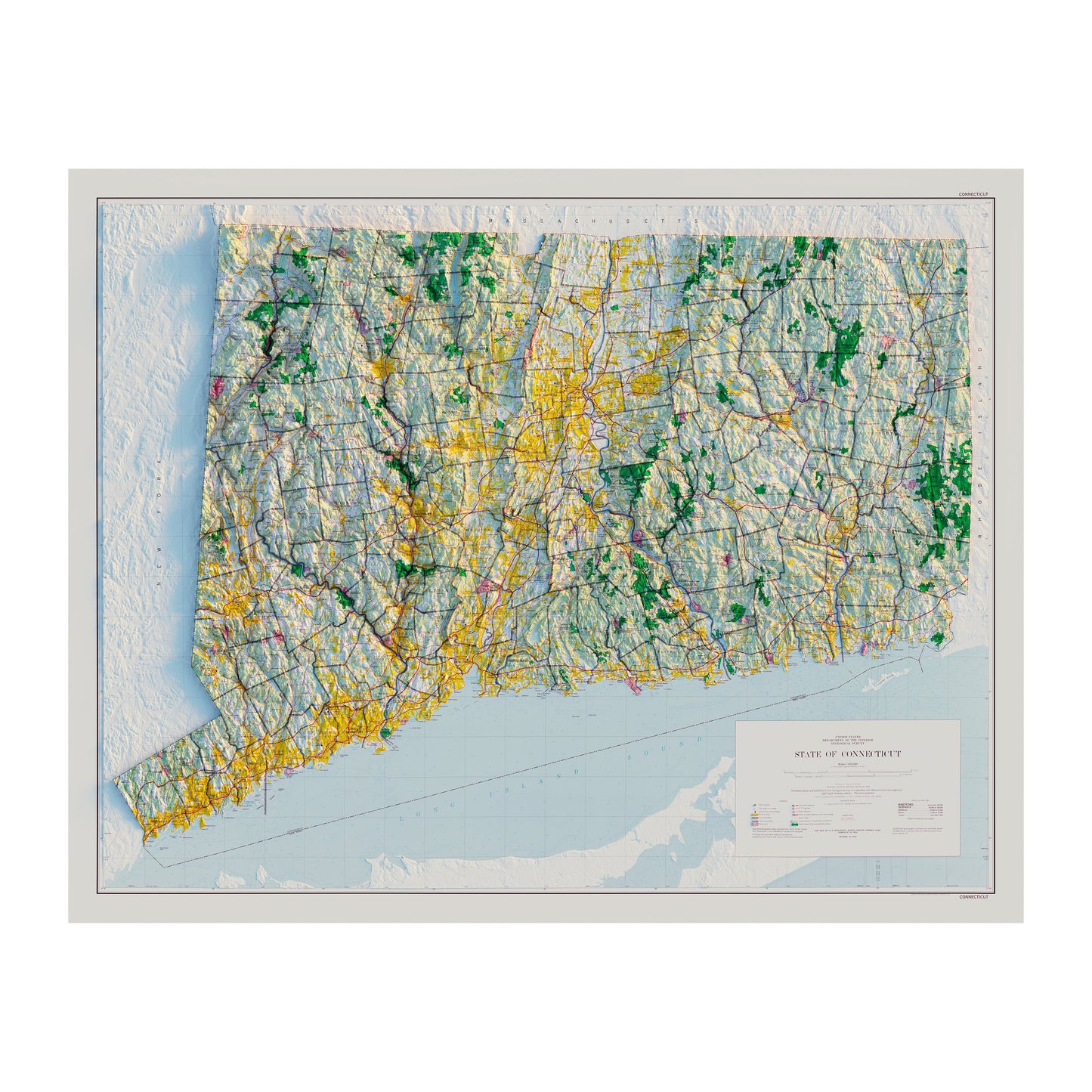 Vintage Connecticut Relief Map - 1974