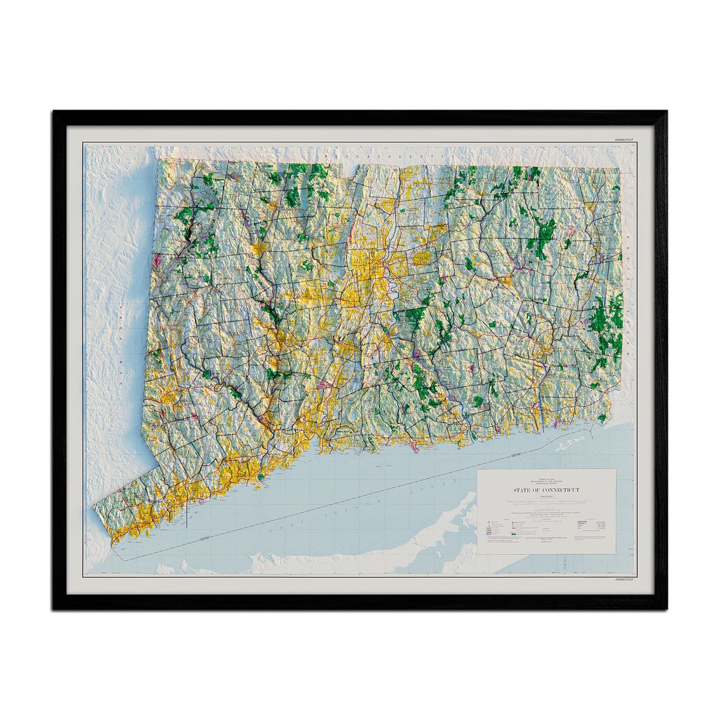 Vintage Connecticut Relief Map - 1974