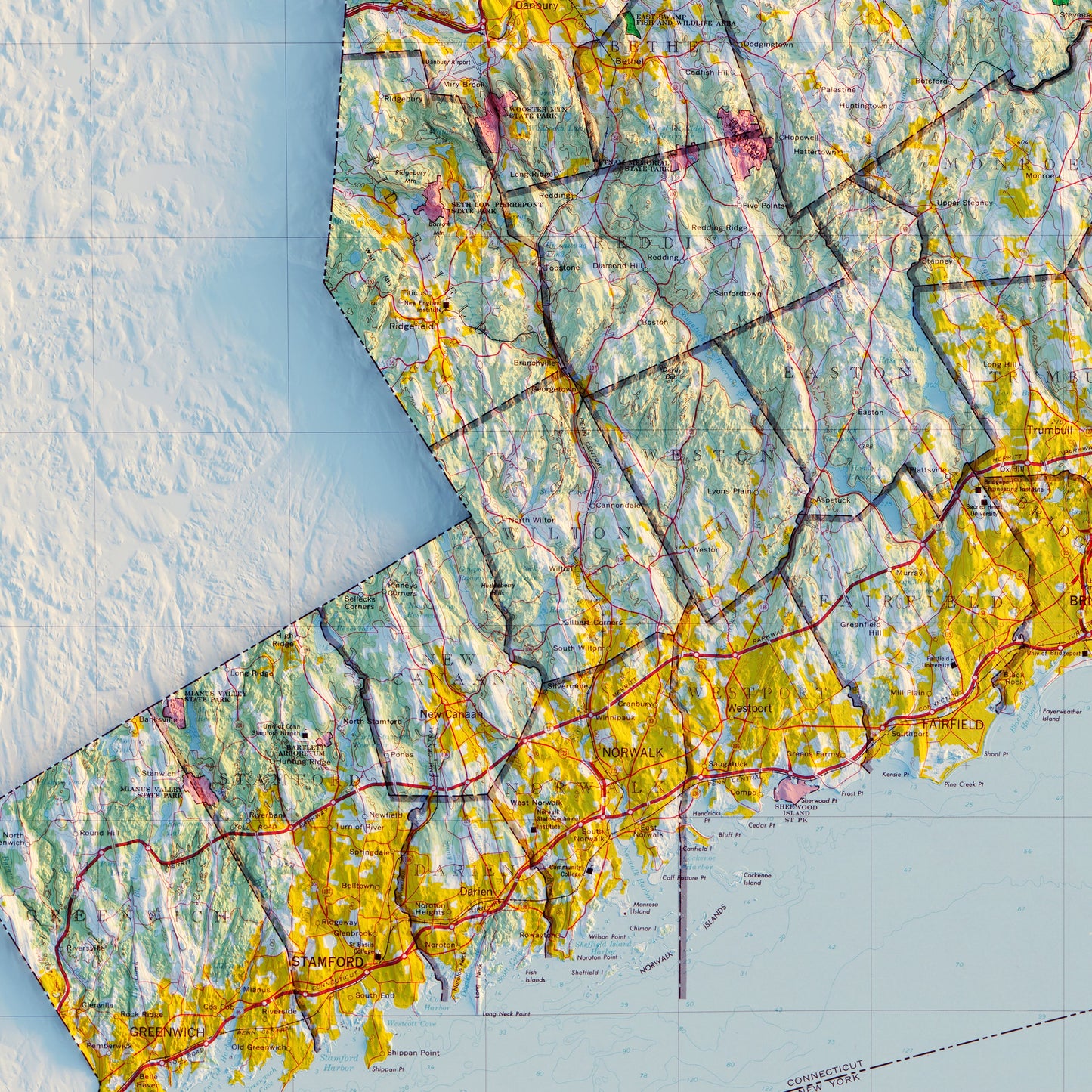 Connecticut 1974 Shaded Relief Map