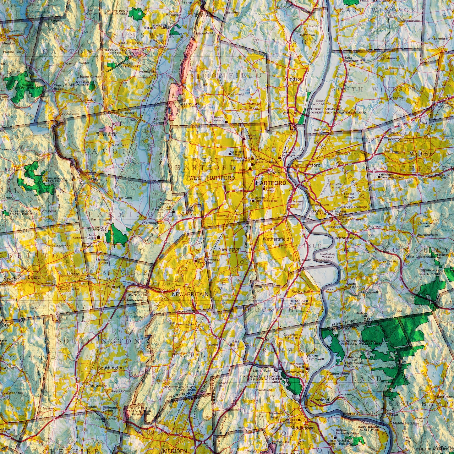 Connecticut 1974 Shaded Relief Map
