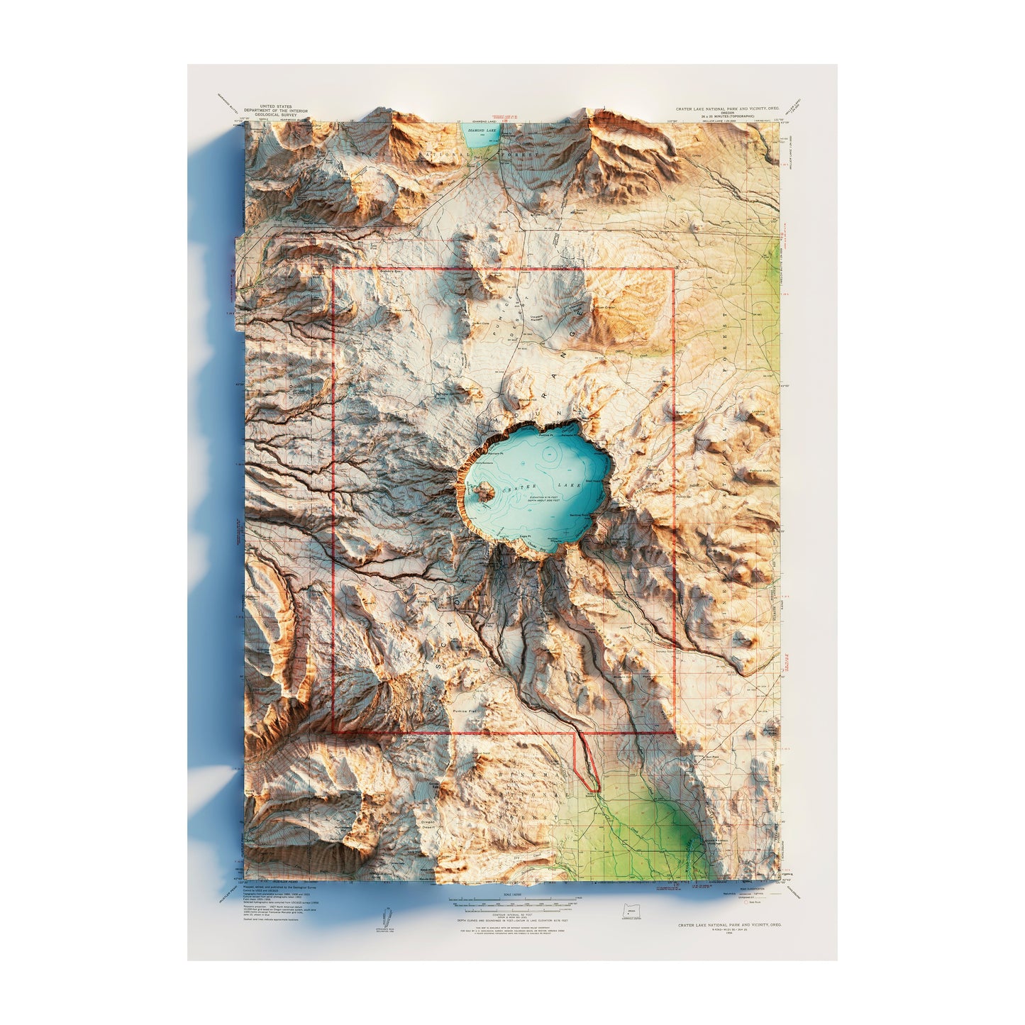 Vintage Crater Lake 1956 Relief Map