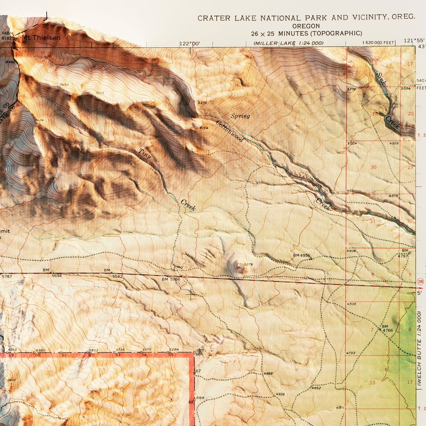 Crater Lake 1956 Shaded Relief Map