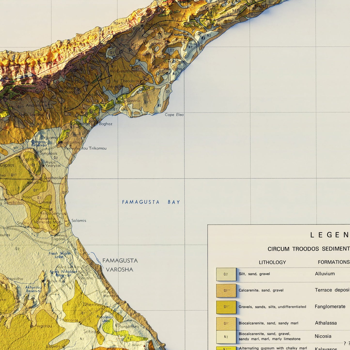 Cyprus 1979 Shaded Relief Map