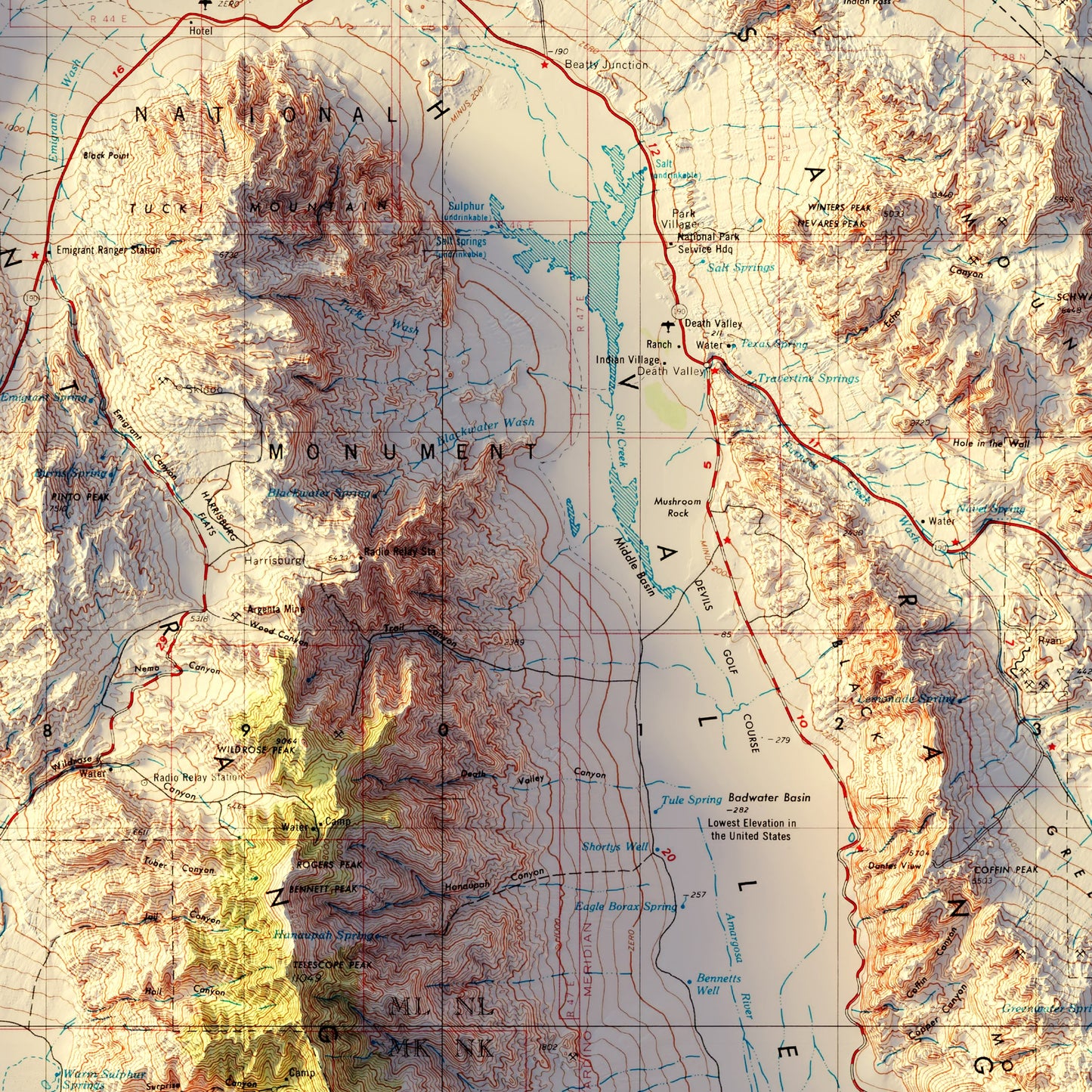 Death Valley National Park 1954 Shaded Relief Map