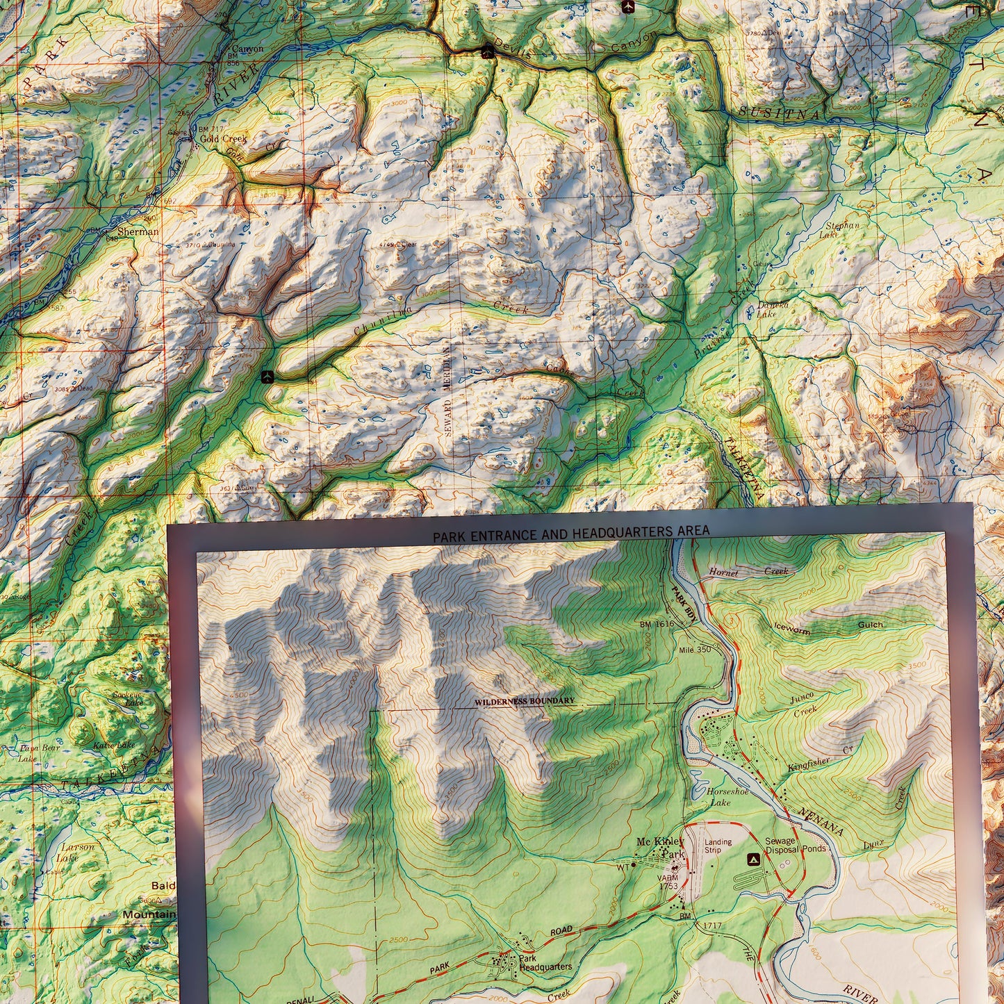 Denali National Park 1986 Shaded Relief Map