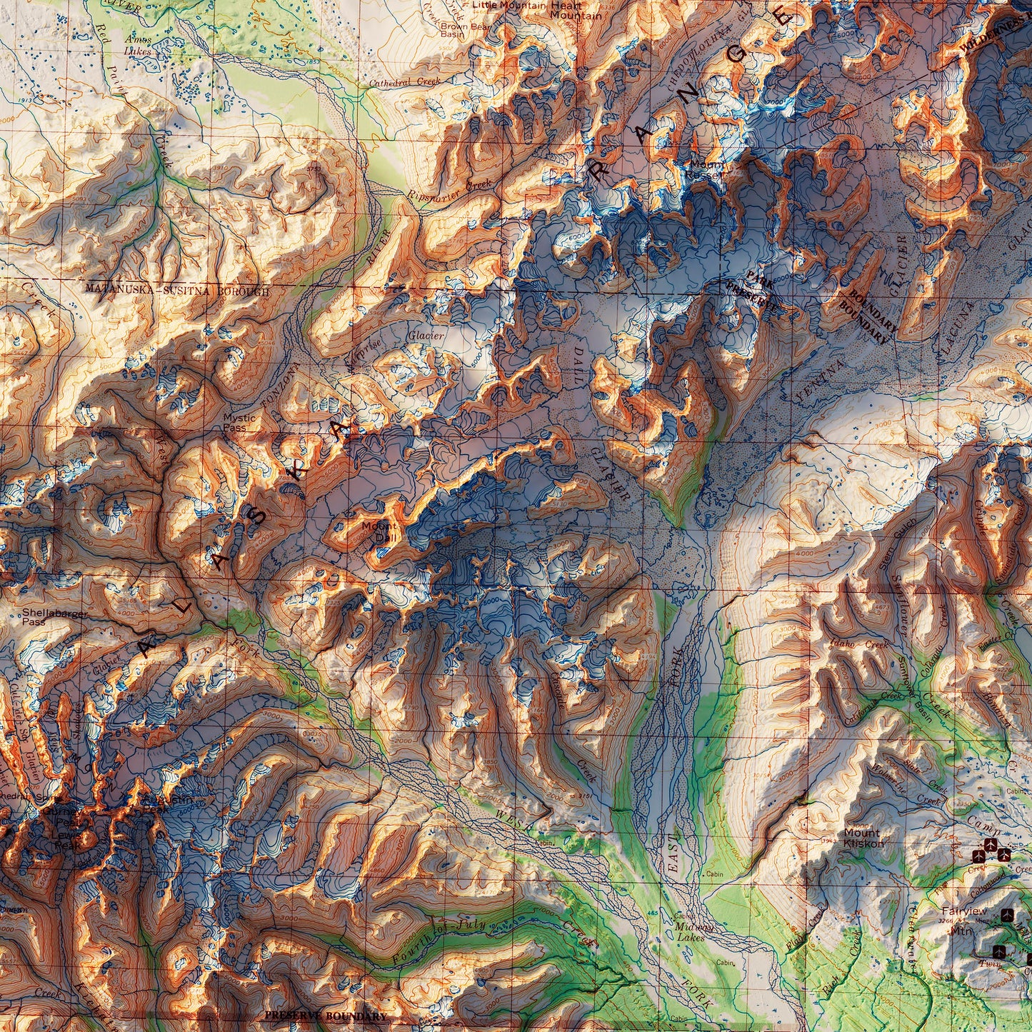 Denali National Park 1986 Shaded Relief Map