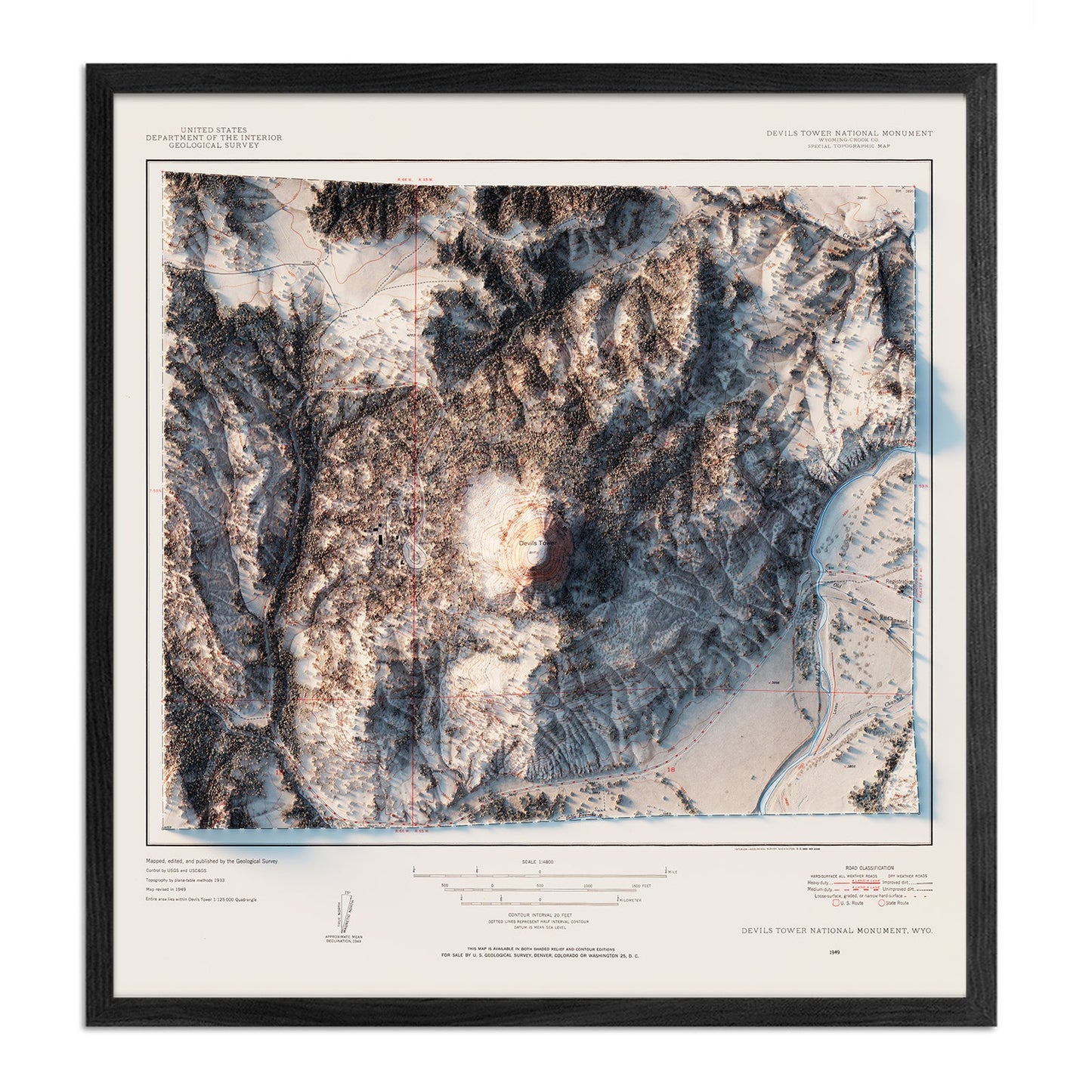 Devils Tower 1954 Shaded Relief Map