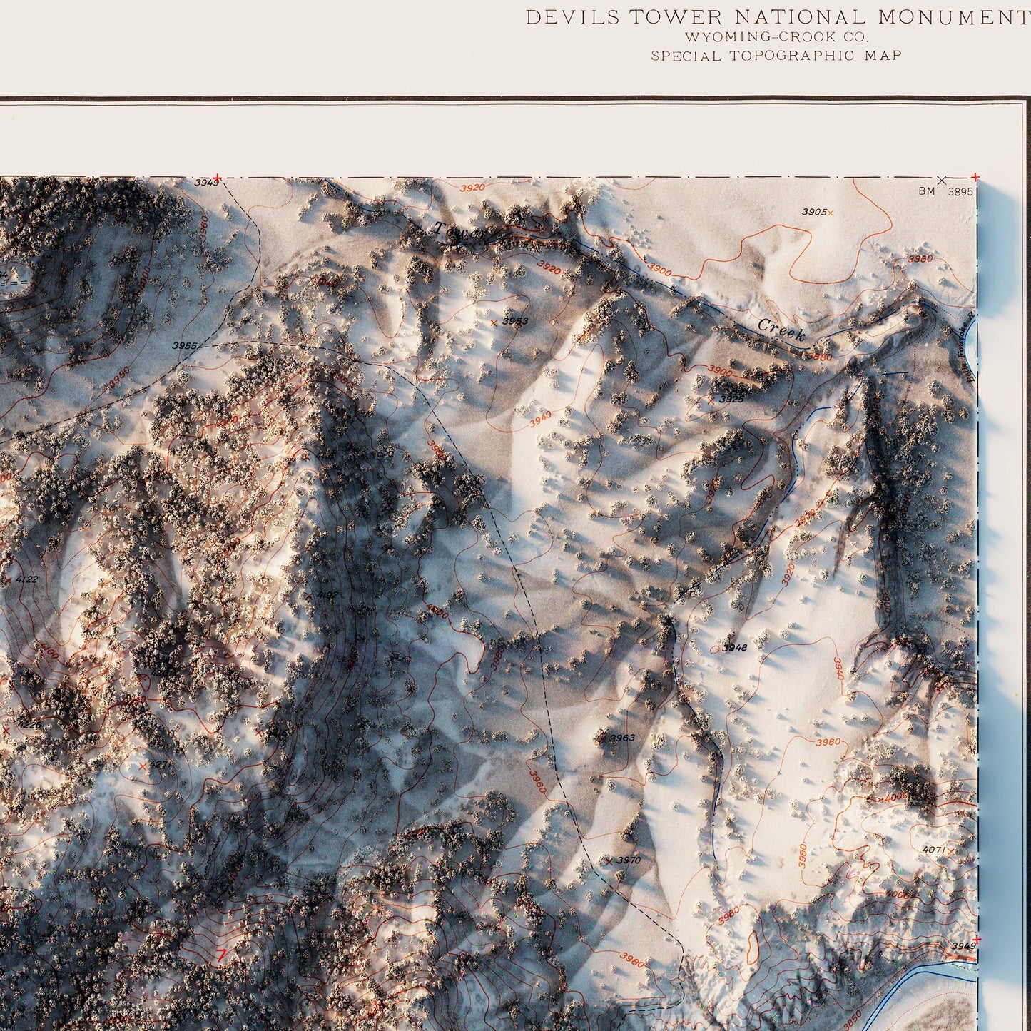 Devils Tower 1954 Shaded Relief Map