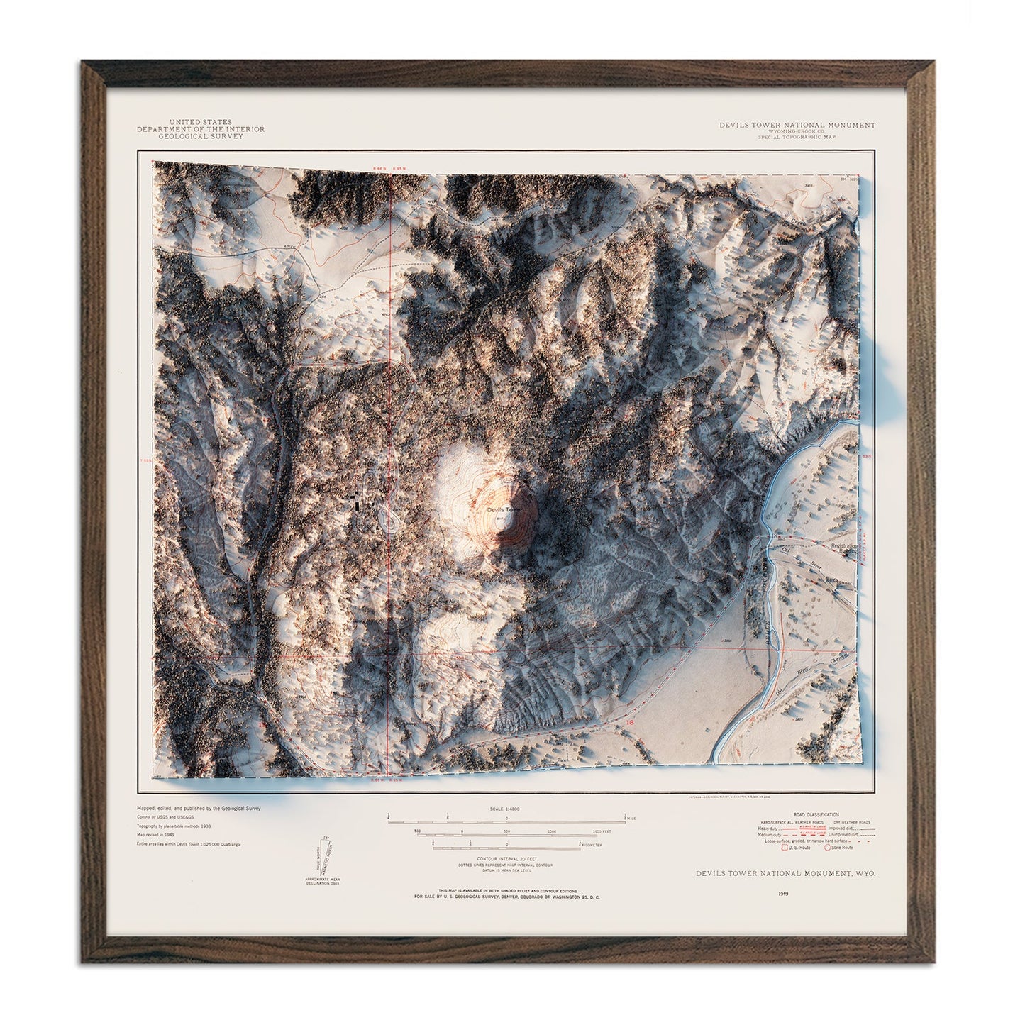 Devils Tower 1954 Shaded Relief Map