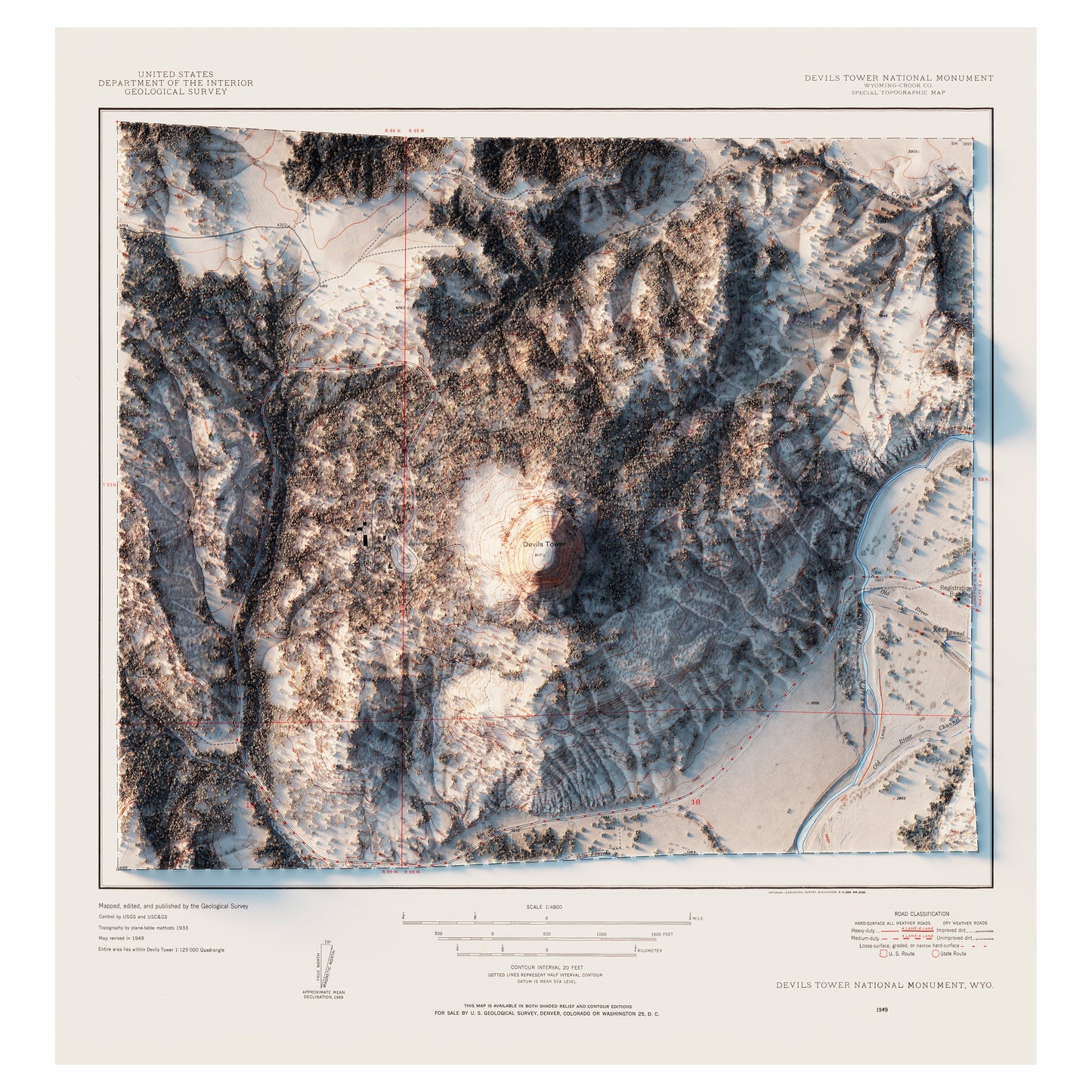 Devils Tower 1954 Shaded Relief Map