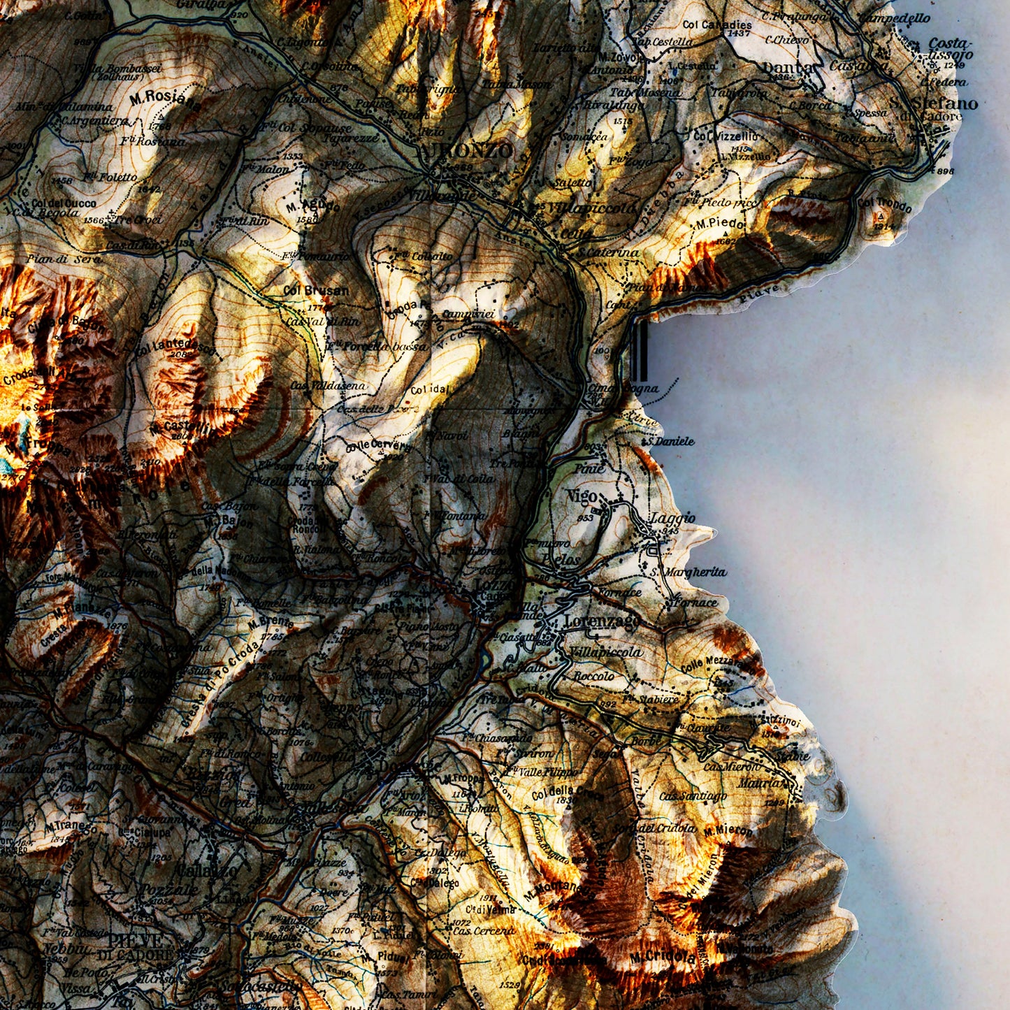 Dolomites 1904 Shaded Relief Map