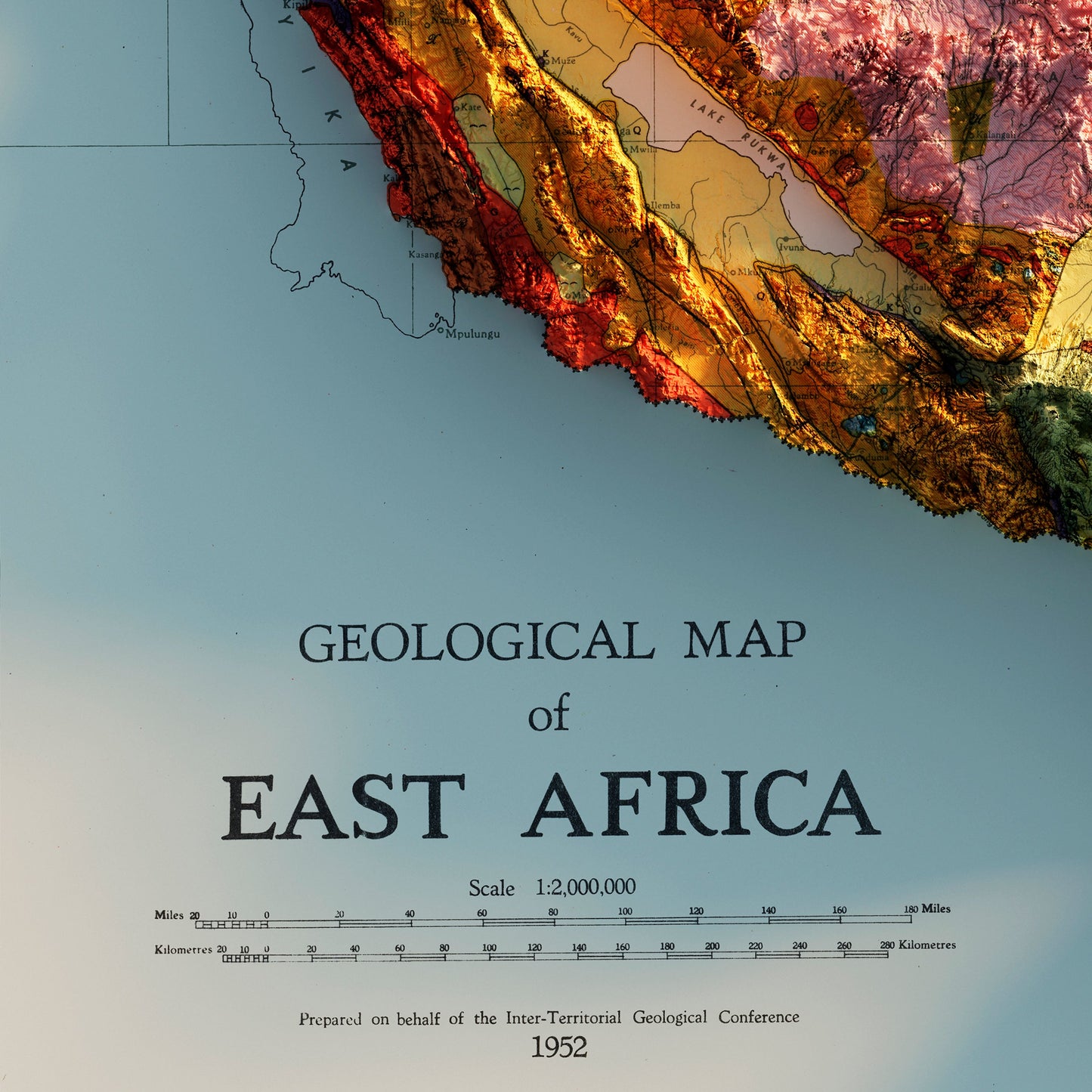 East Africa 1952 Shaded Relief Map