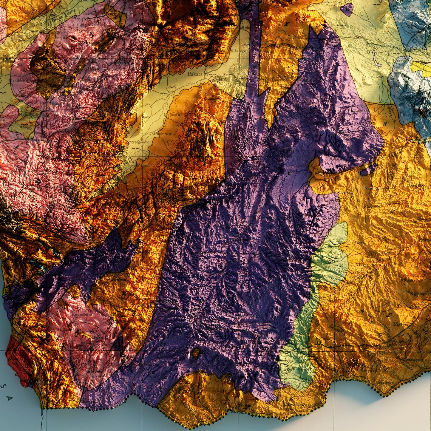 East Africa 1952 Shaded Relief Map
