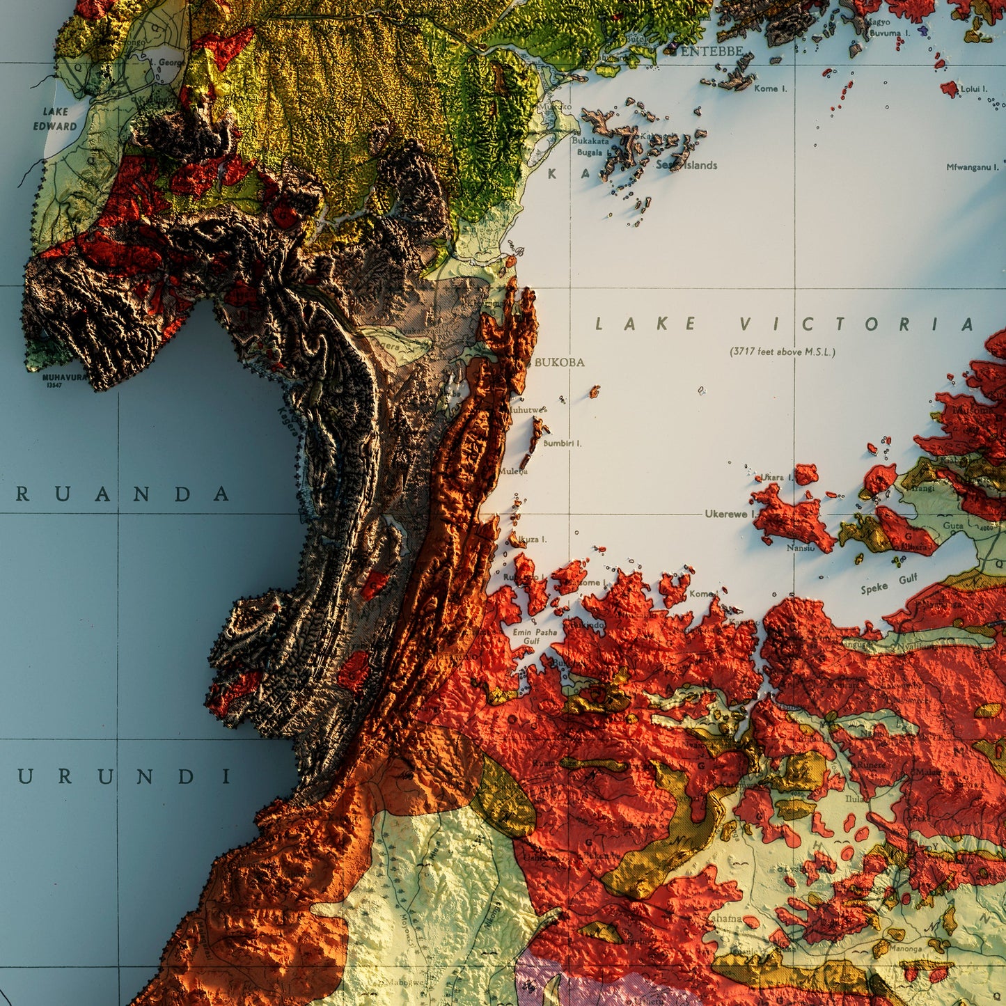 East Africa 1952 Shaded Relief Map
