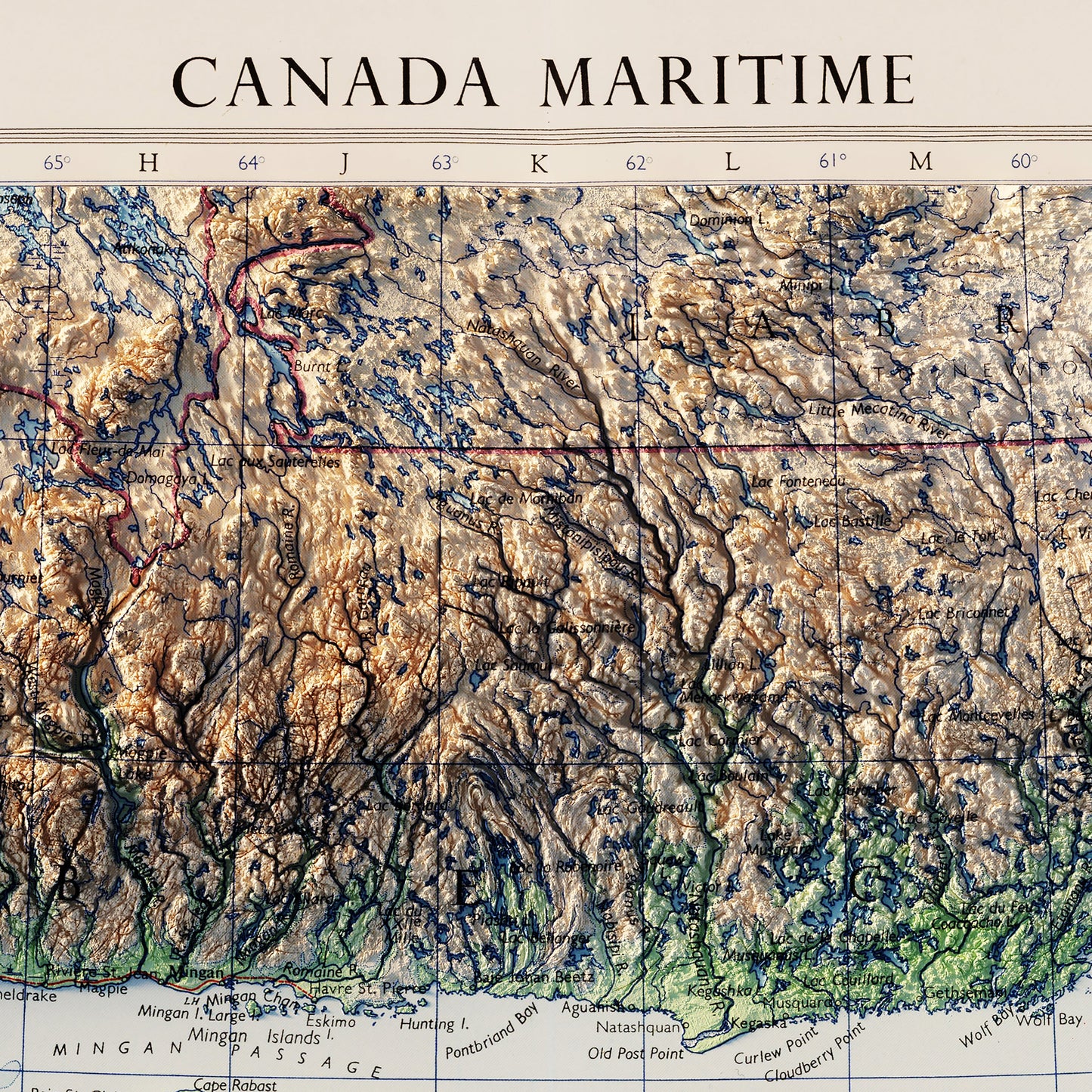 Eastern Canada 1959 Shaded Relief Map
