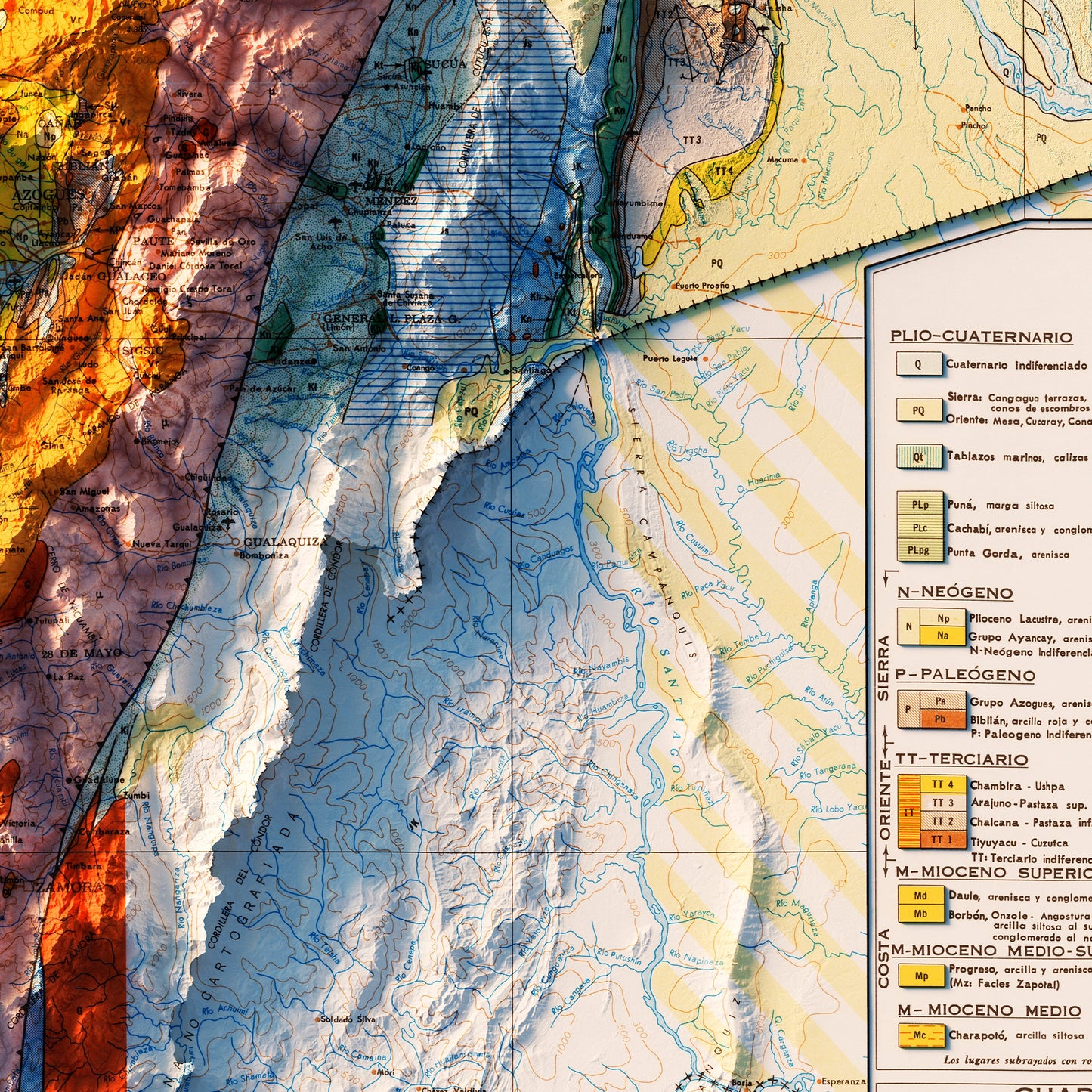 Ecuador 1969 Shaded Relief Map