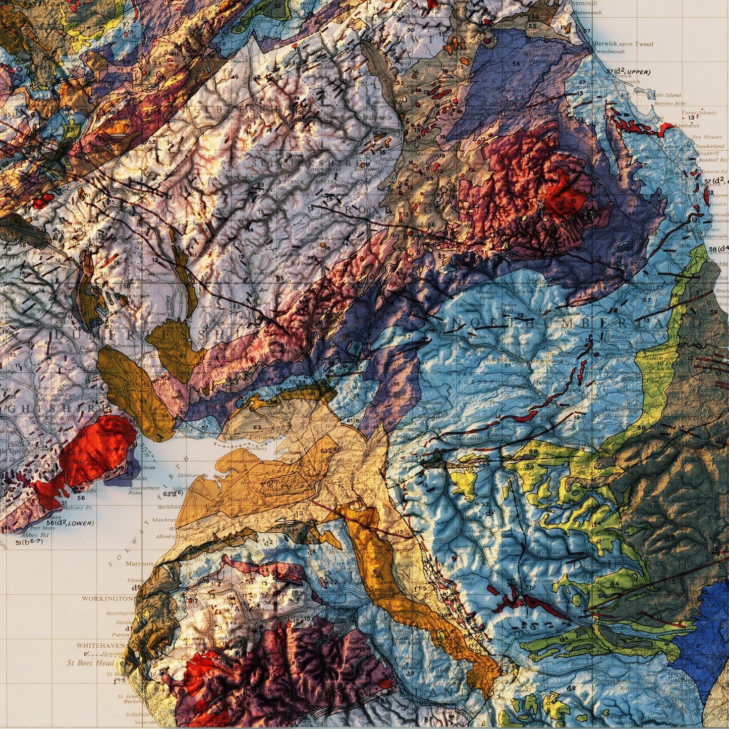 England and Scotland 1957 Shaded Relief Map