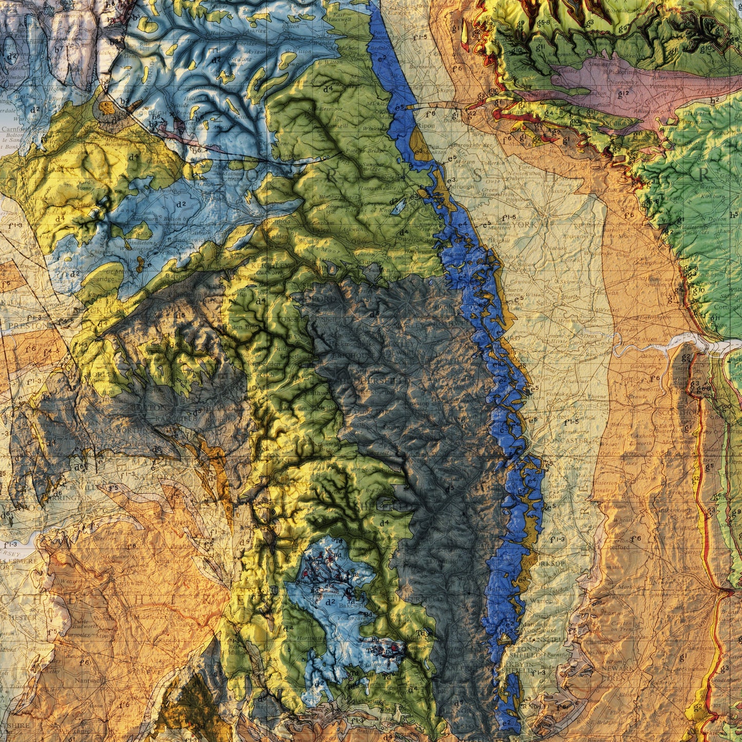 England and Wales 1957 Shaded Relief Map