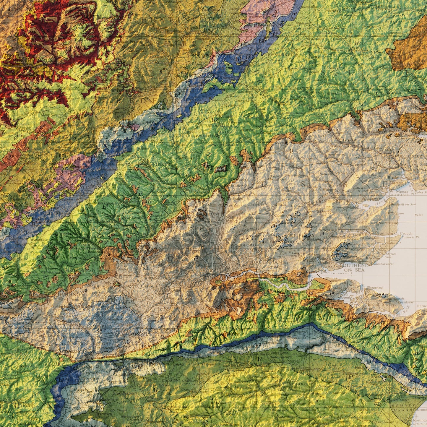 England and Wales 1957 Shaded Relief Map