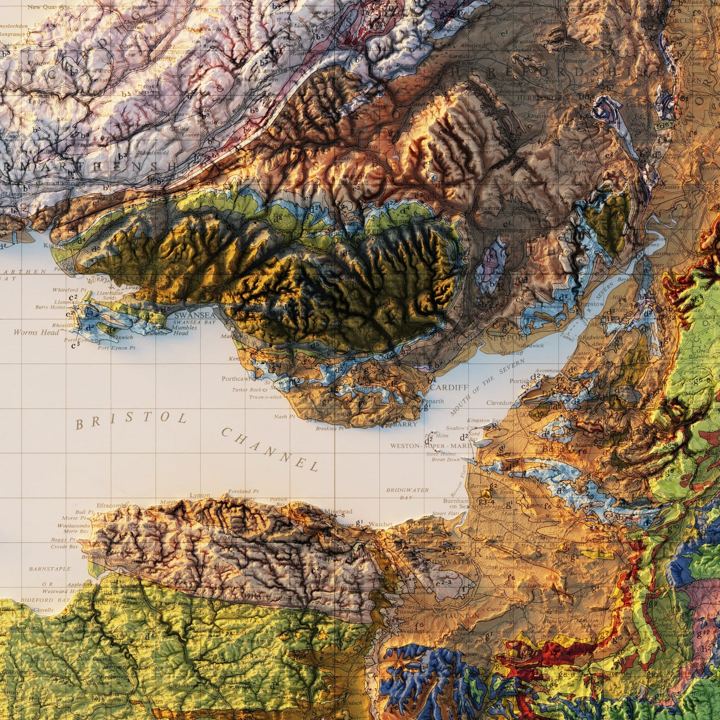 England and Wales 1957 Shaded Relief Map