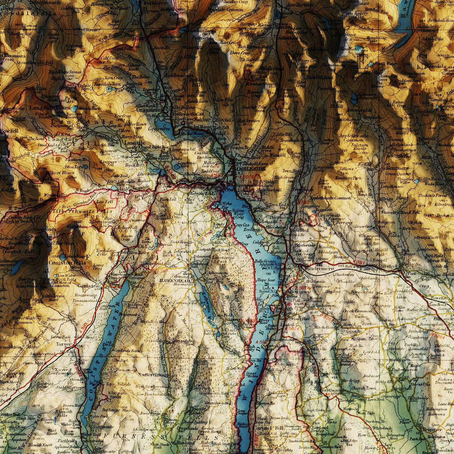 English Lakes 1941 Shaded Relief Map