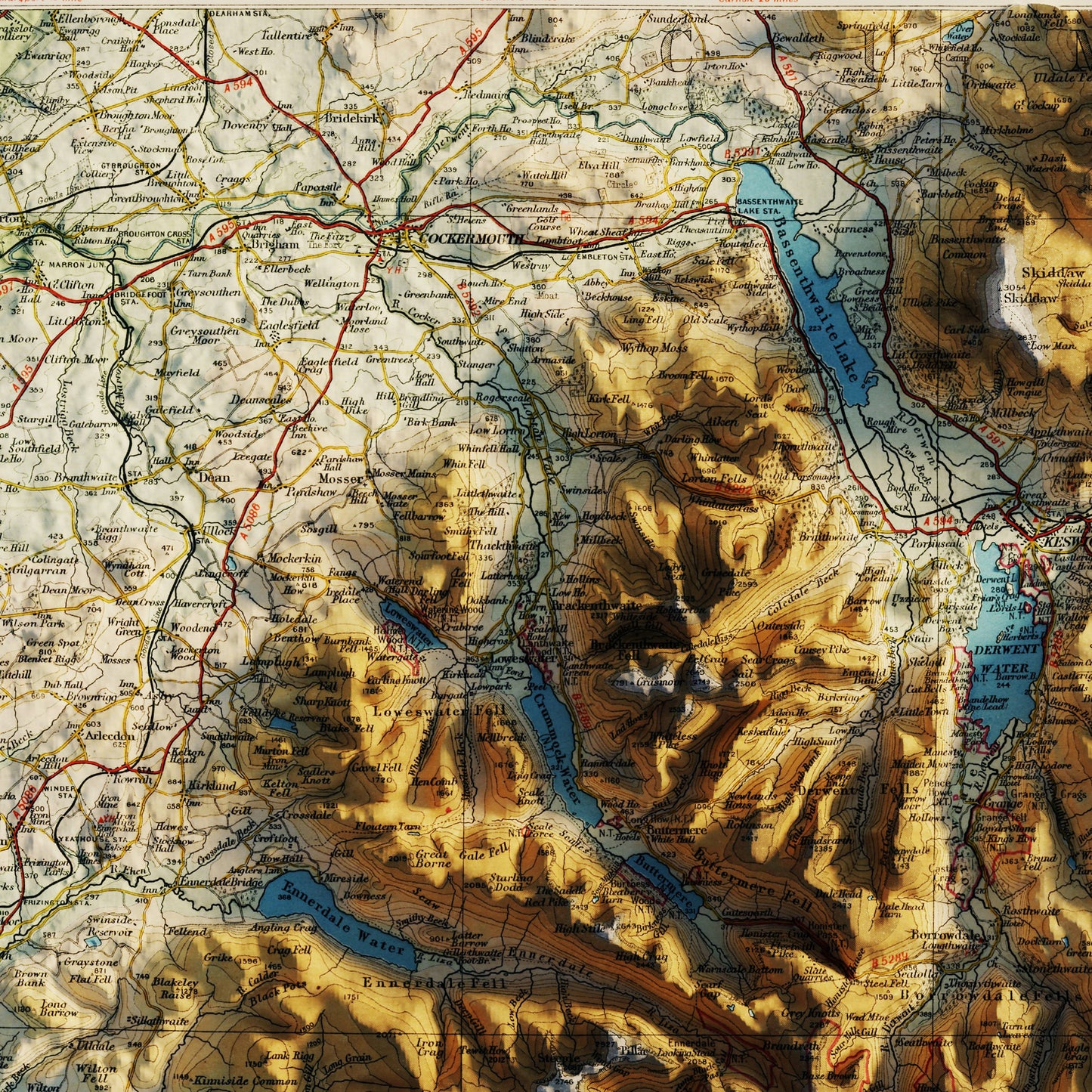 English Lakes 1941 Shaded Relief Map