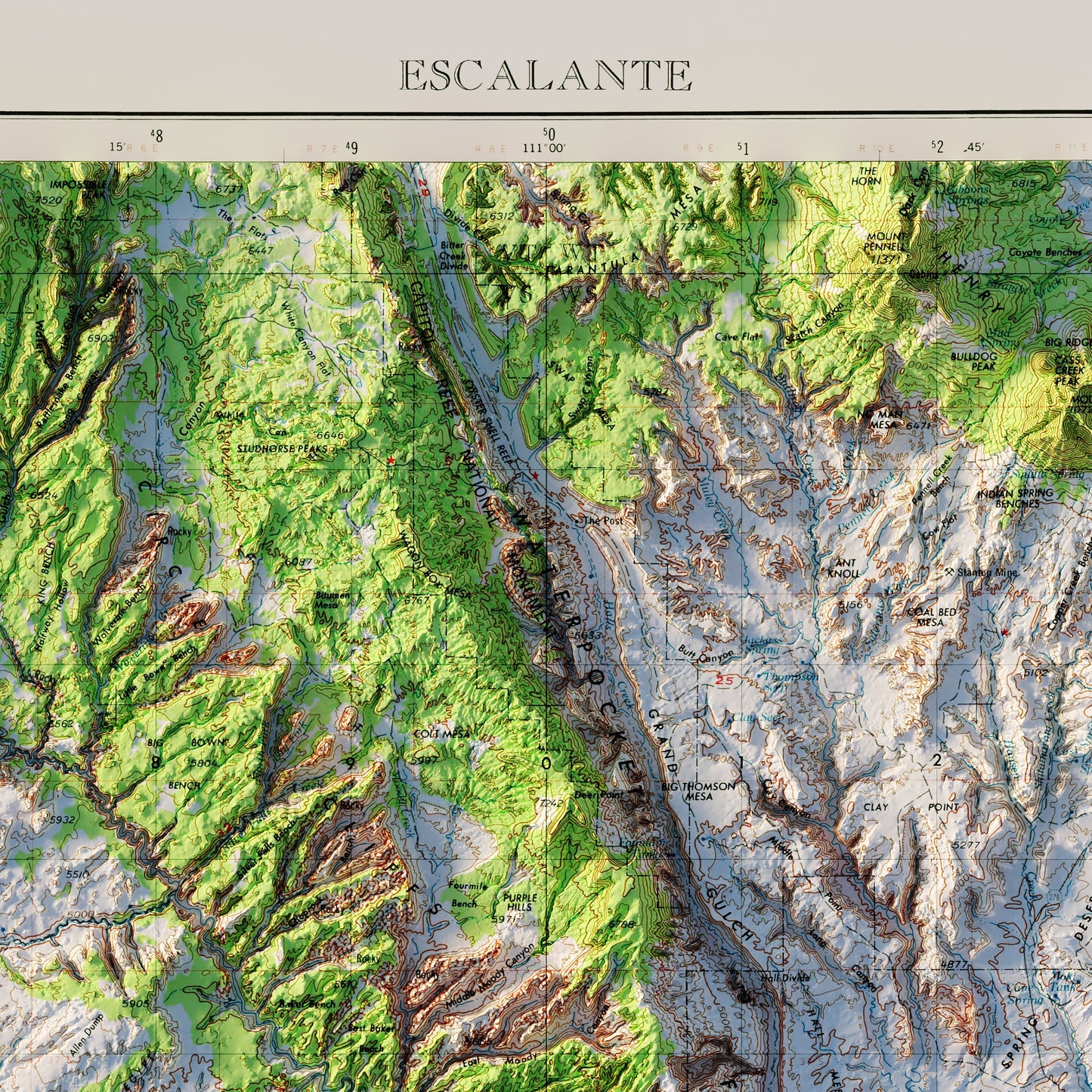 Escalante, Utah 1956 Shaded Relief Map