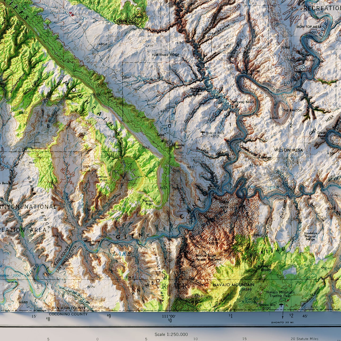 Escalante, Utah 1956 Shaded Relief Map