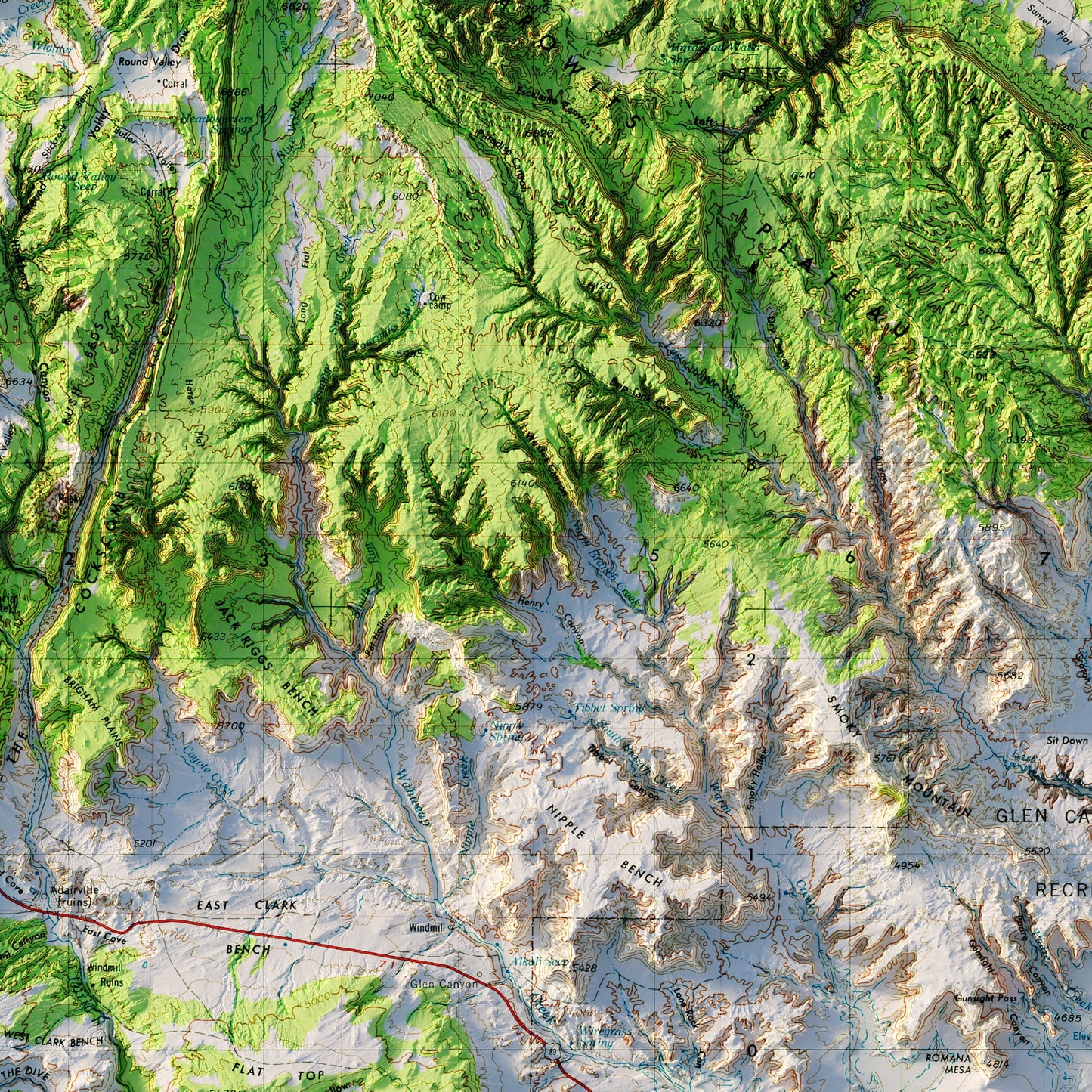 Escalante, Utah 1956 Shaded Relief Map
