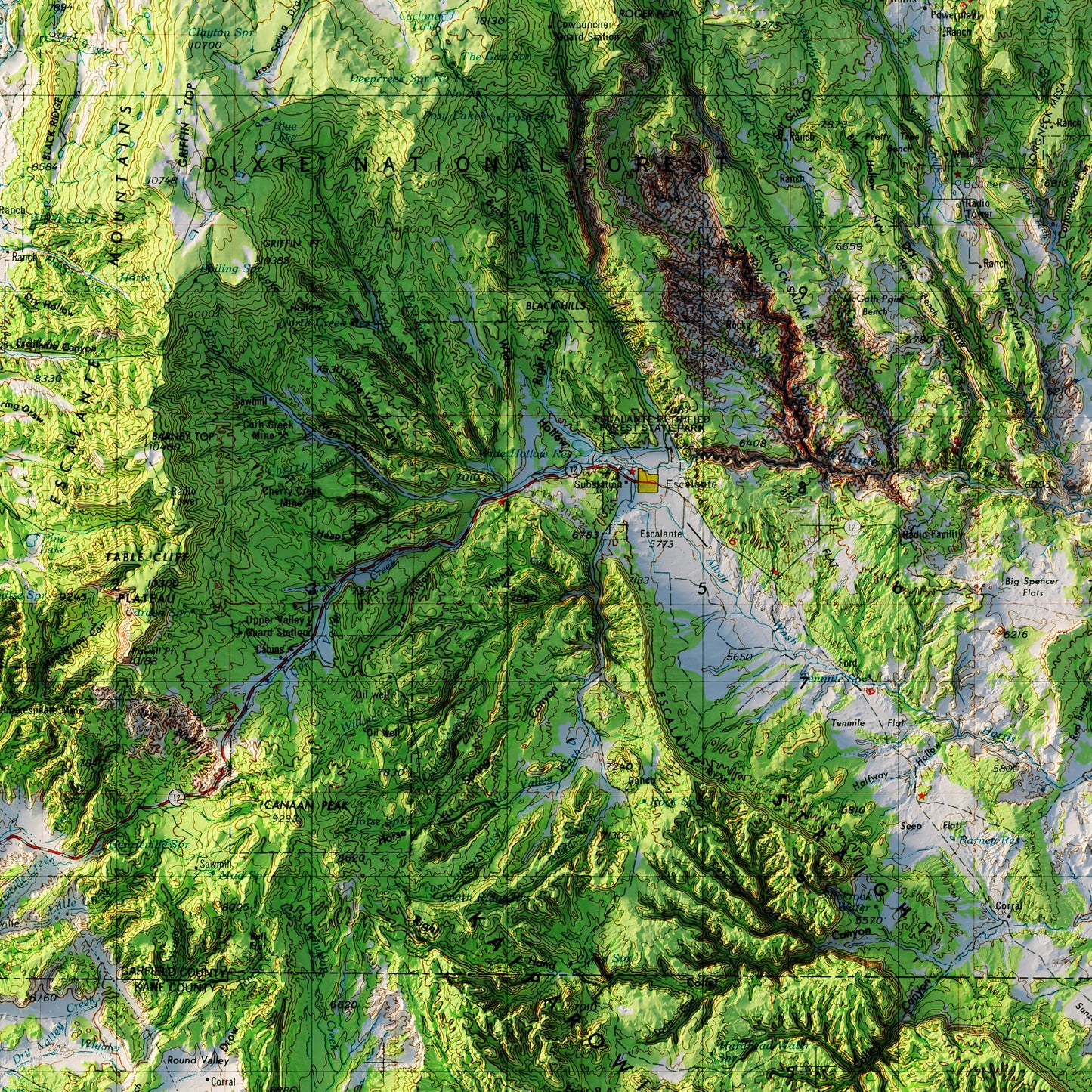 Escalante, Utah 1956 Shaded Relief Map