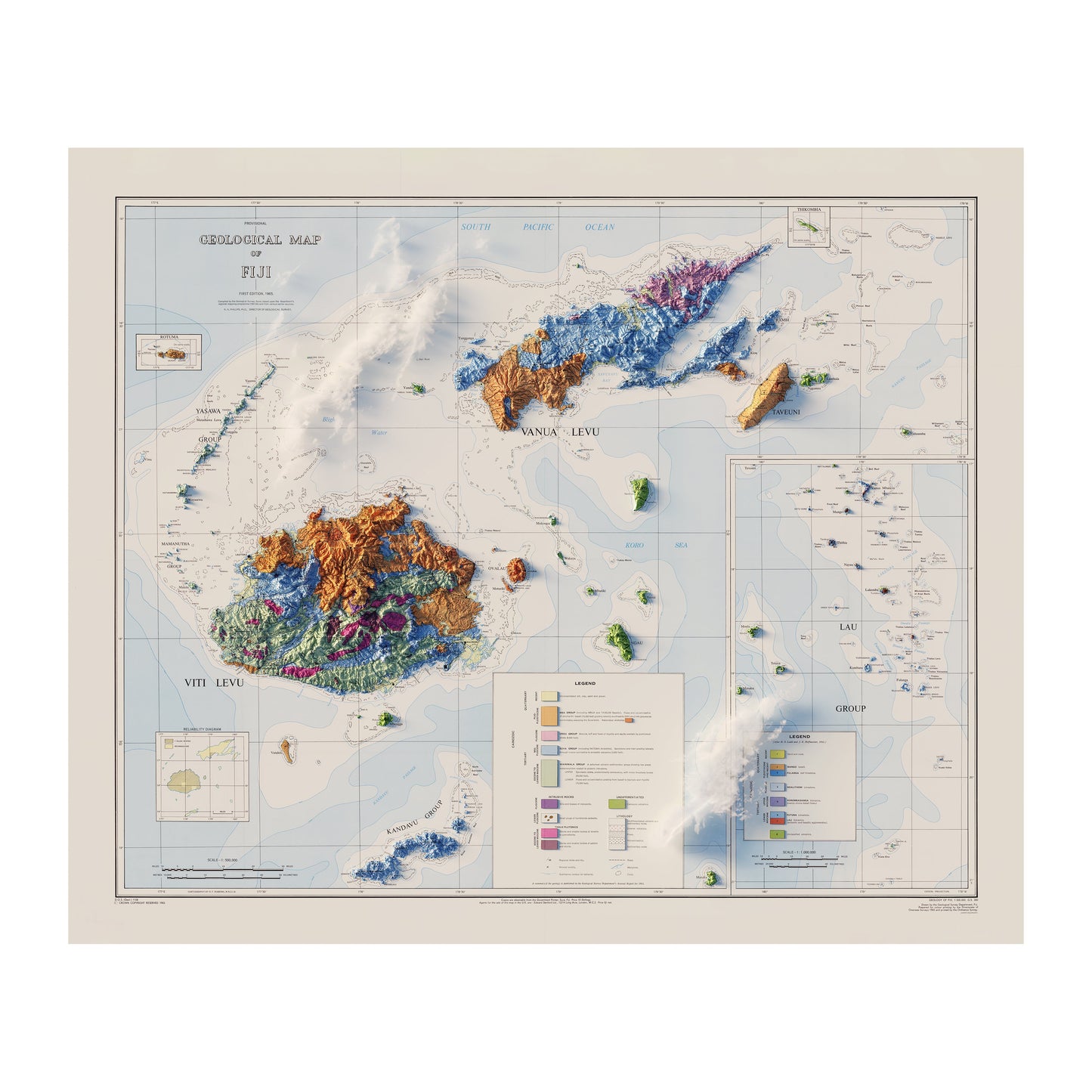 Fiji Relief Map - 1965