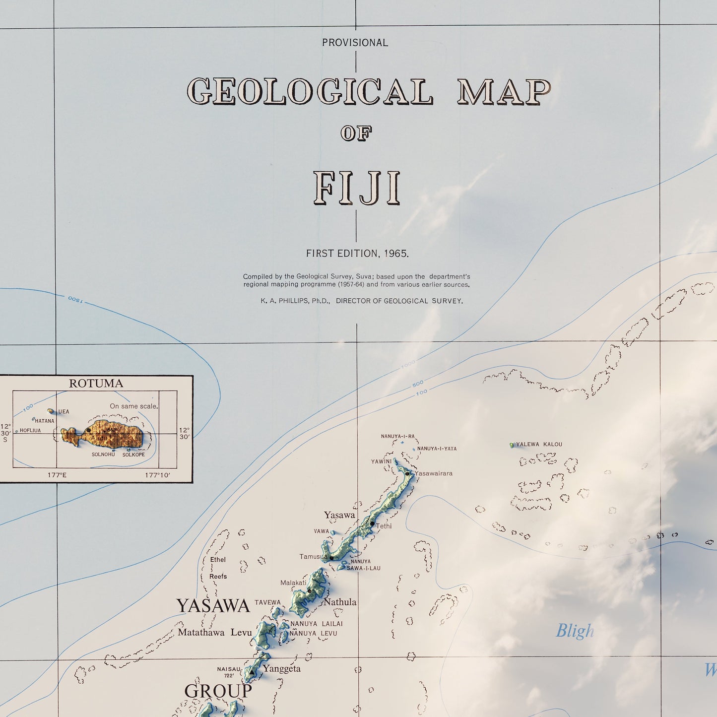Fiji 1965 Shaded Relief Map