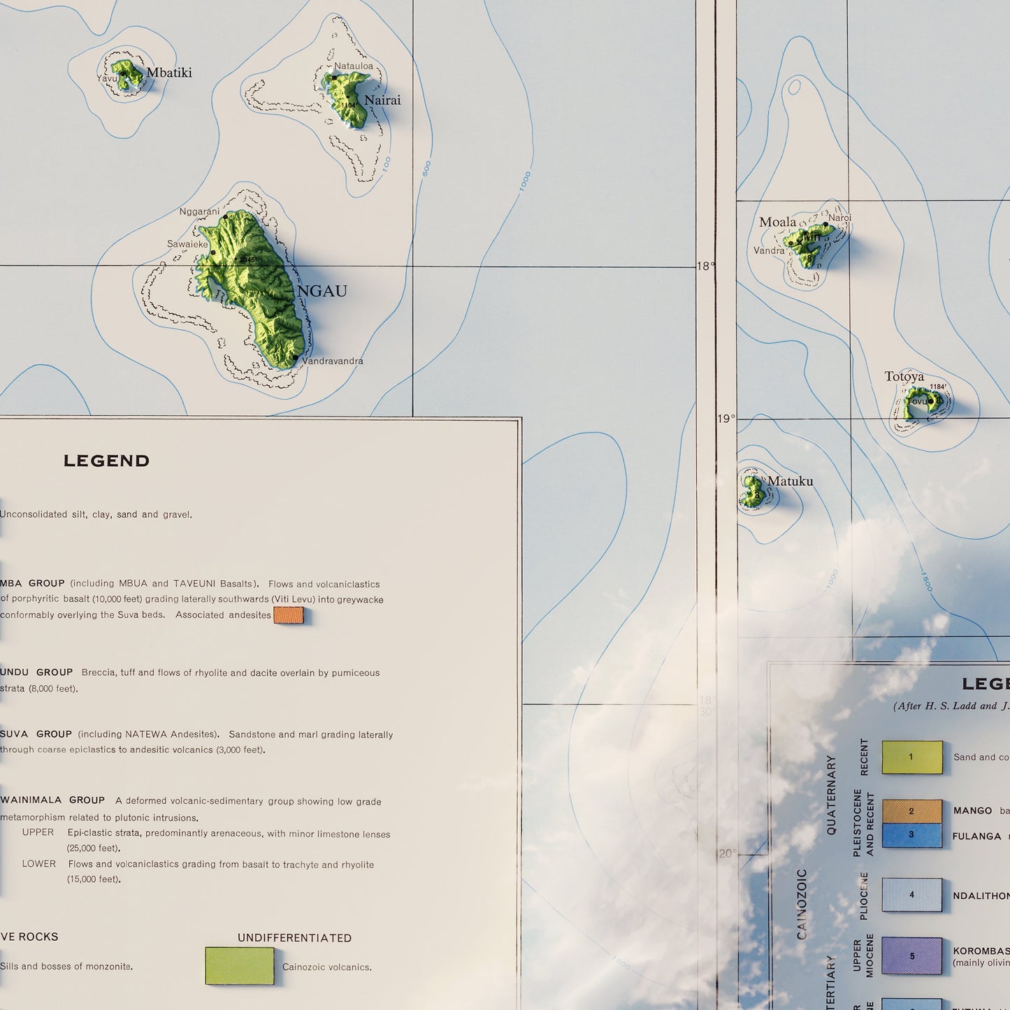Fiji 1965 Shaded Relief Map