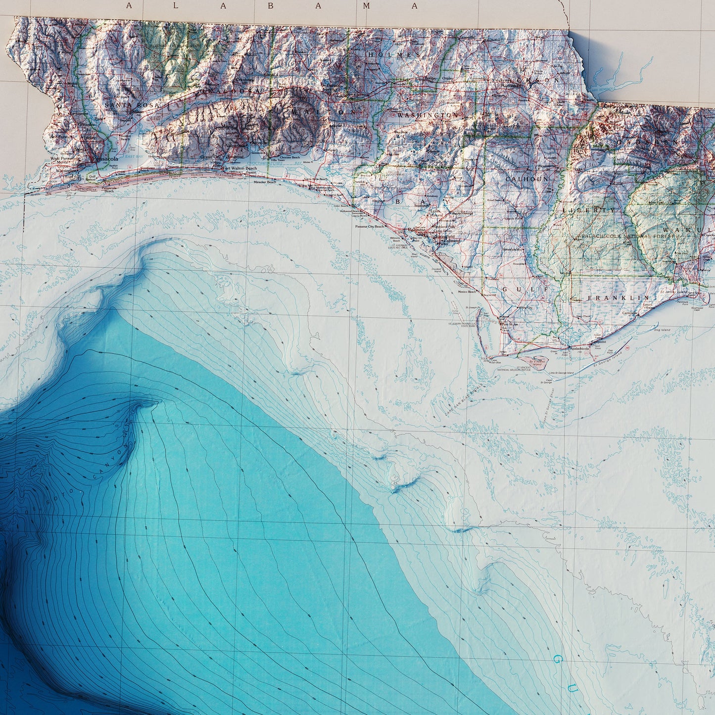 Florida 1989 Shaded Relief Map