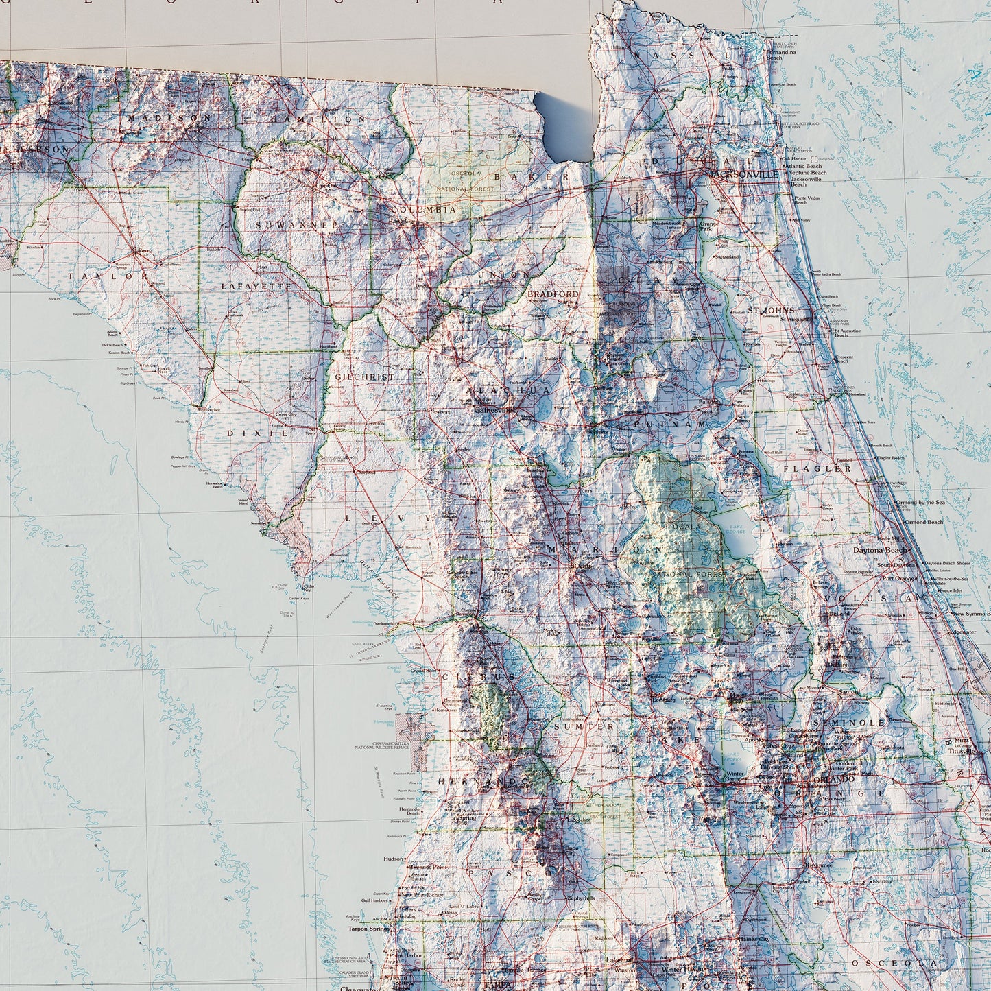 Florida 1989 Shaded Relief Map