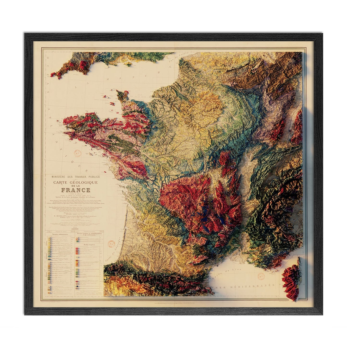 Vintage France Relief Map - 1905