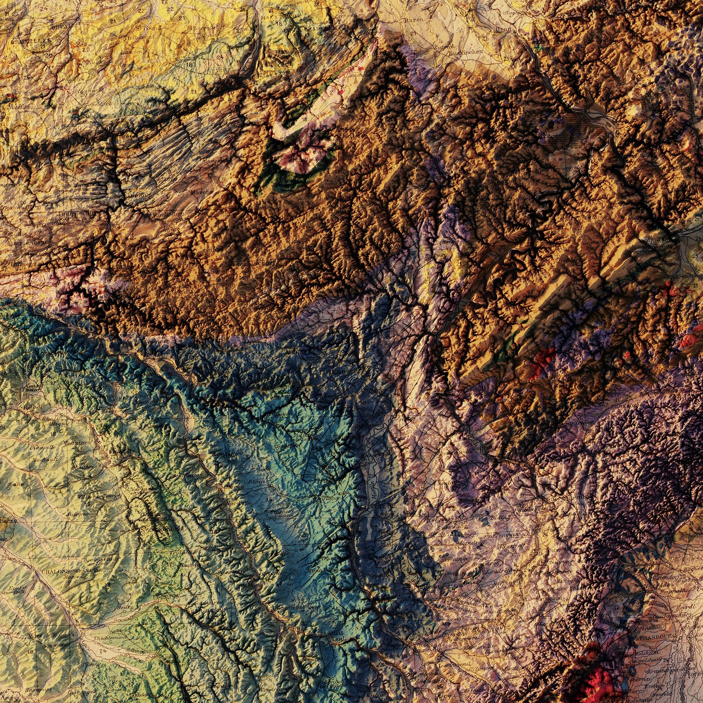 France 1905 Shaded Relief Map